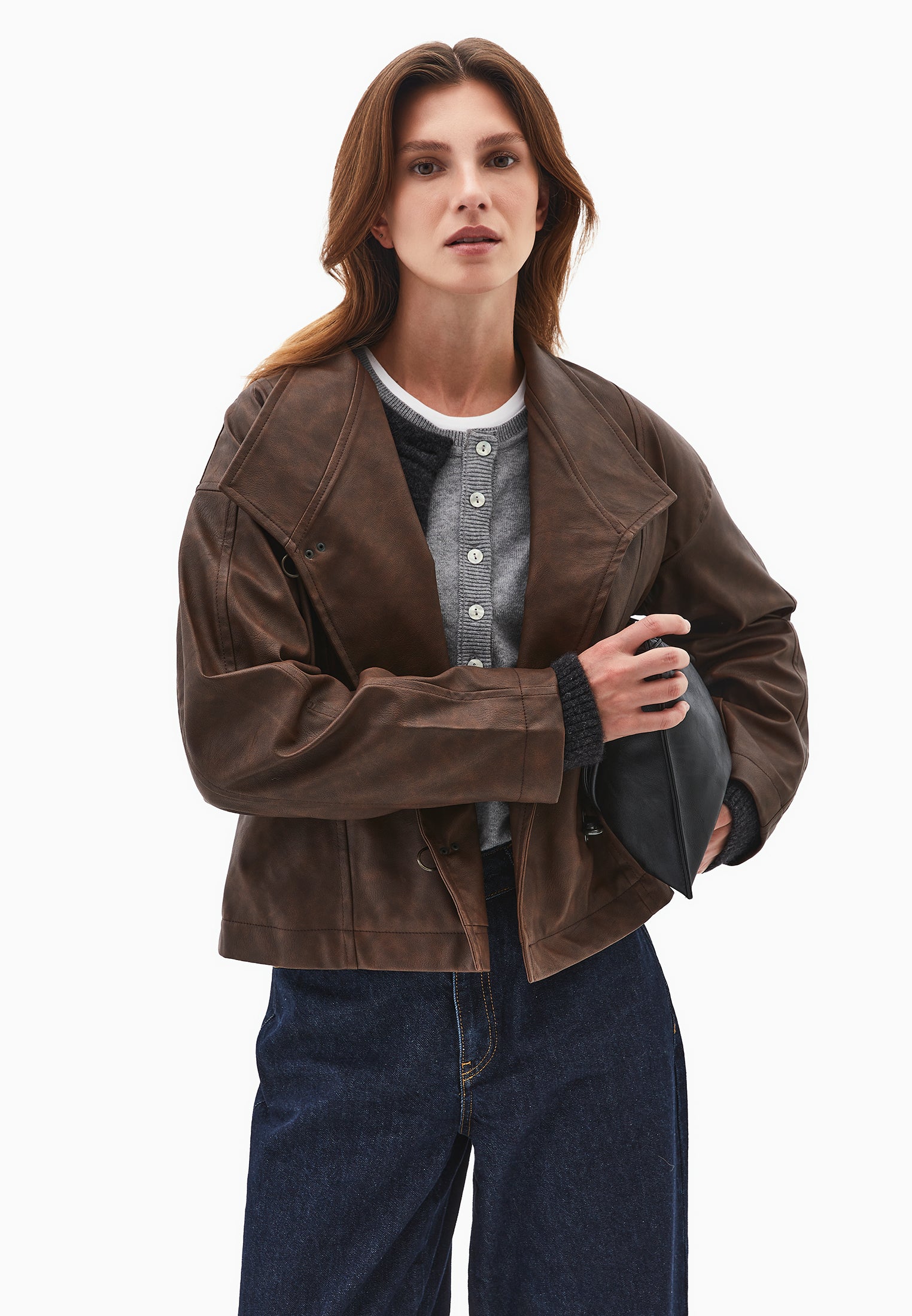 Shawl Collar Midi Jacket - BRUNETTE