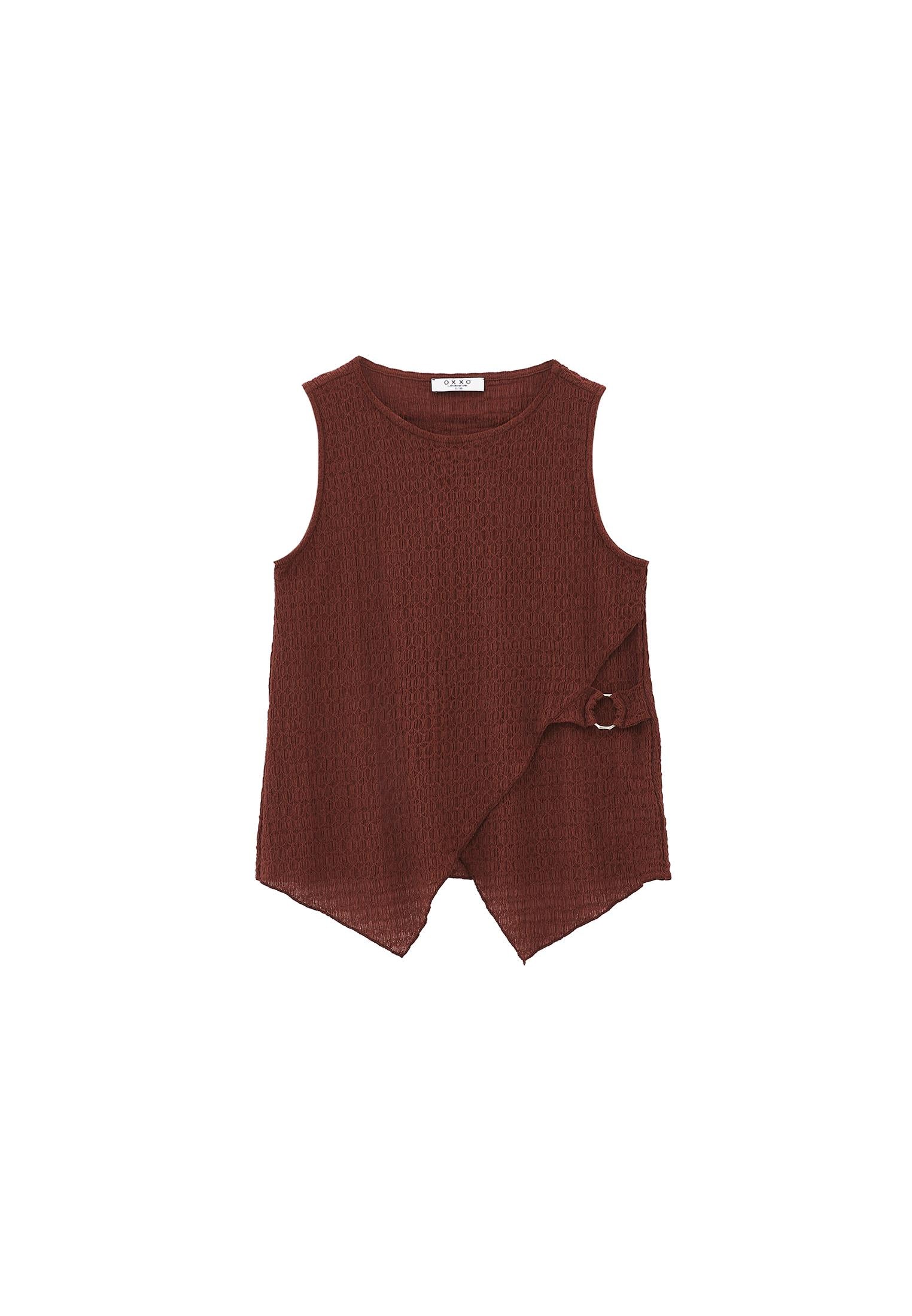 Sleeveless Crew Neck Blouse - BRUNETTE