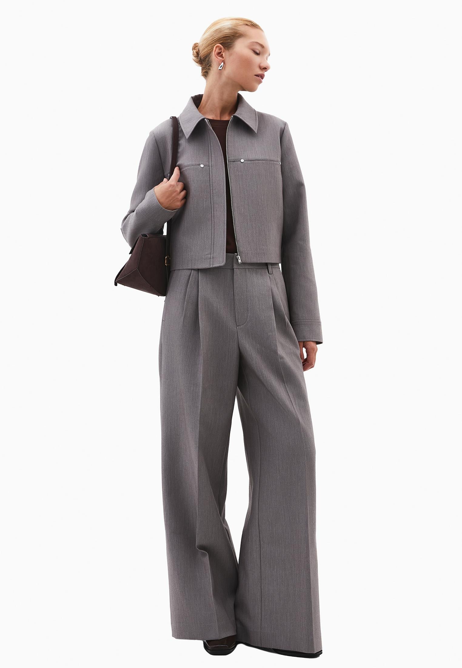 High Waist Pleated Pants - BRUSHED NICKEL