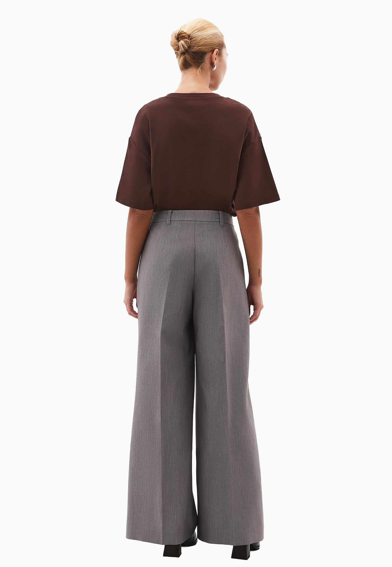 High Waist Pleated Pants - BRUSHED NICKEL