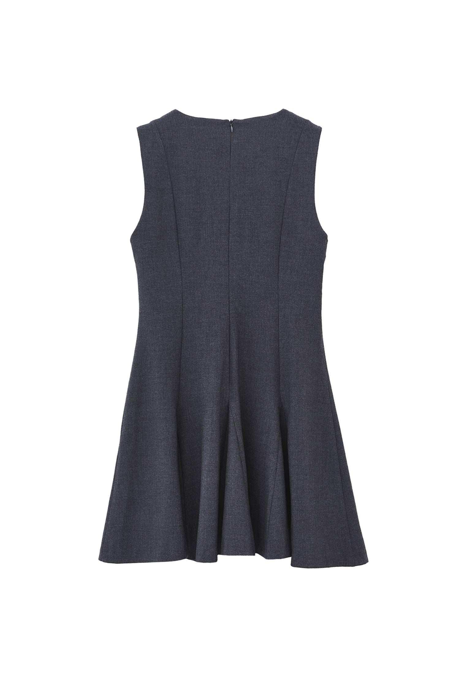Sleeveless Short Dress With Crew Neck - BRUSHED NICKEL