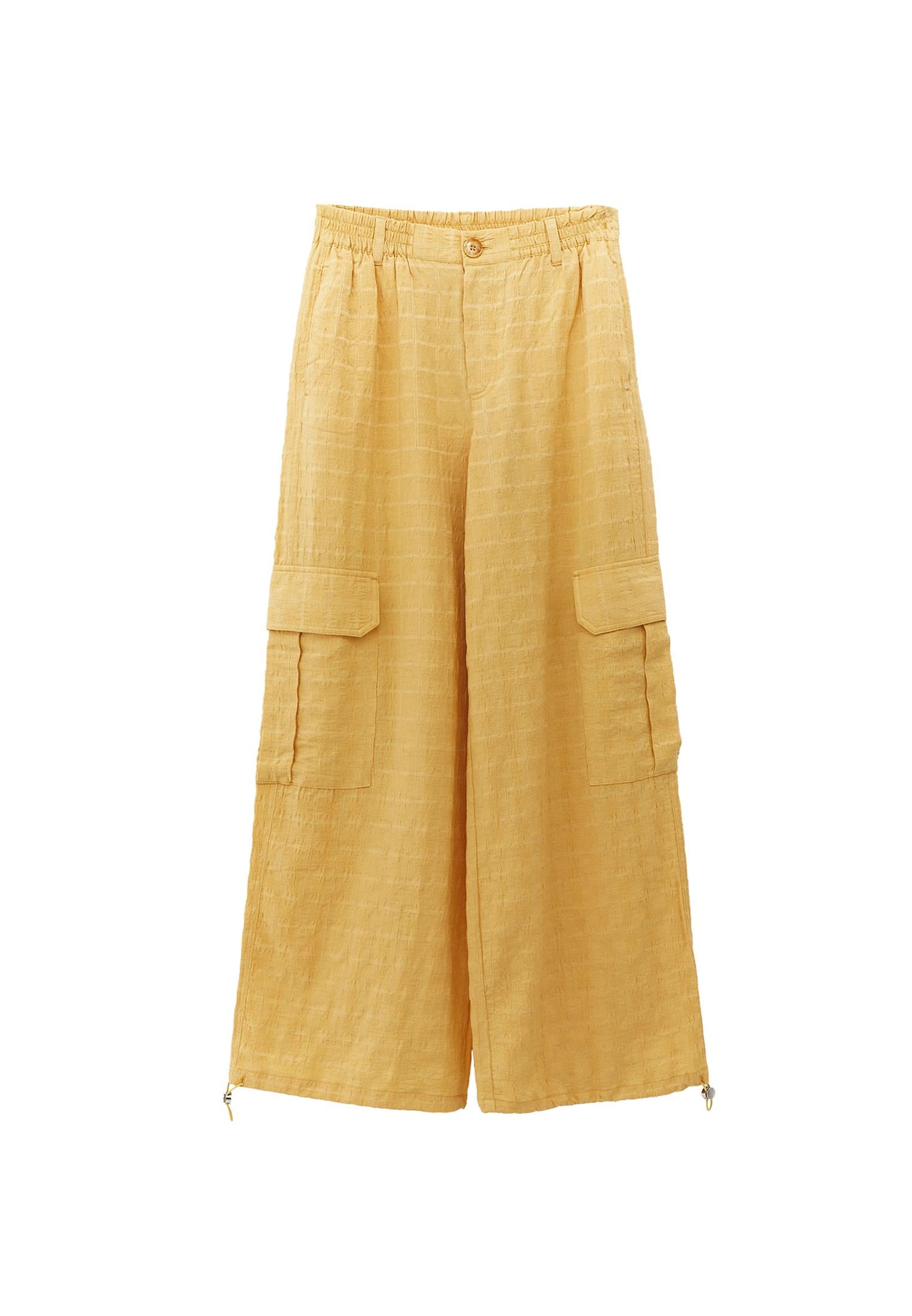 High Waist Jacquard Trousers - BUFF YELLOW