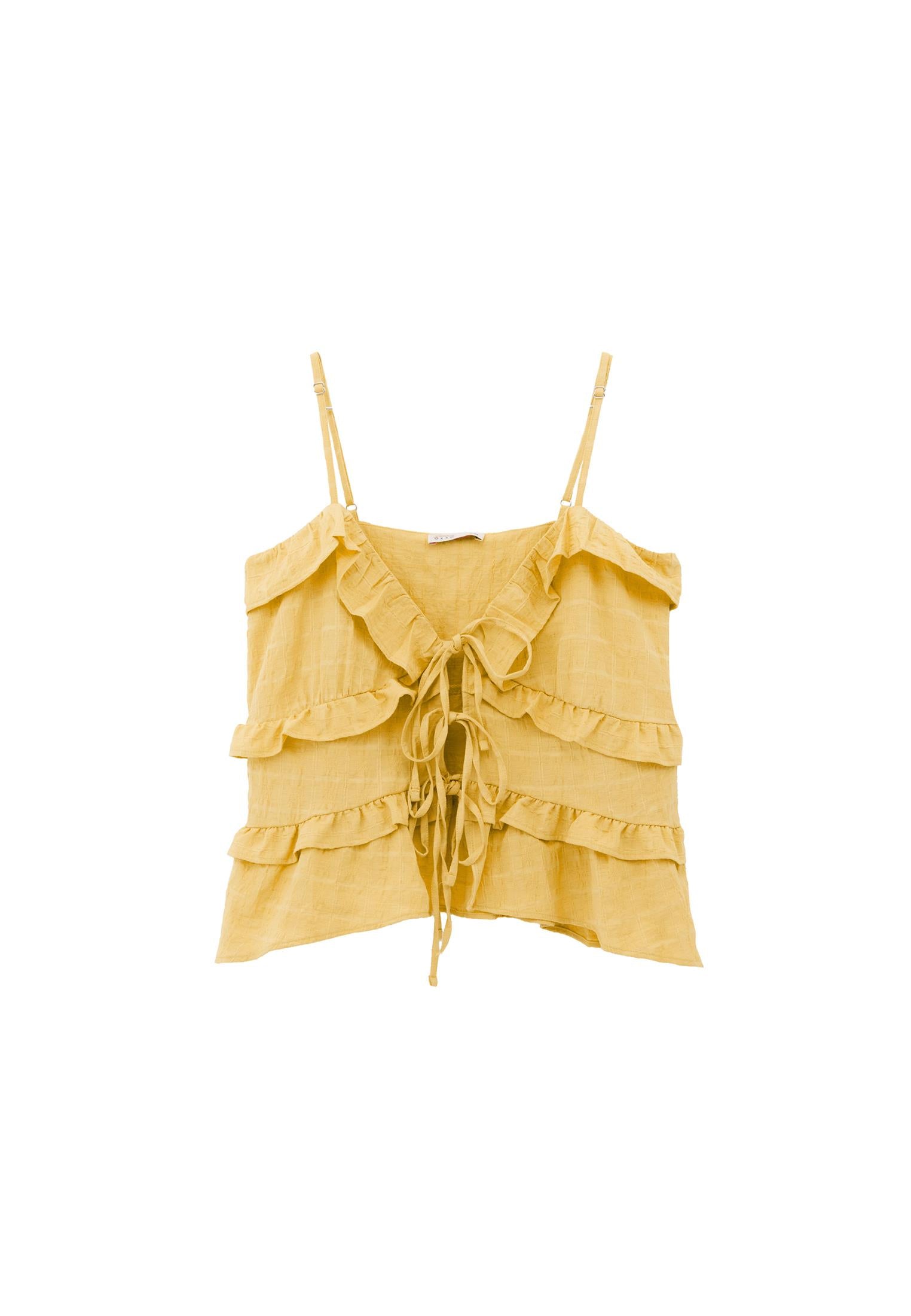 Jacquard V Neck Blouse - BUFF YELLOW