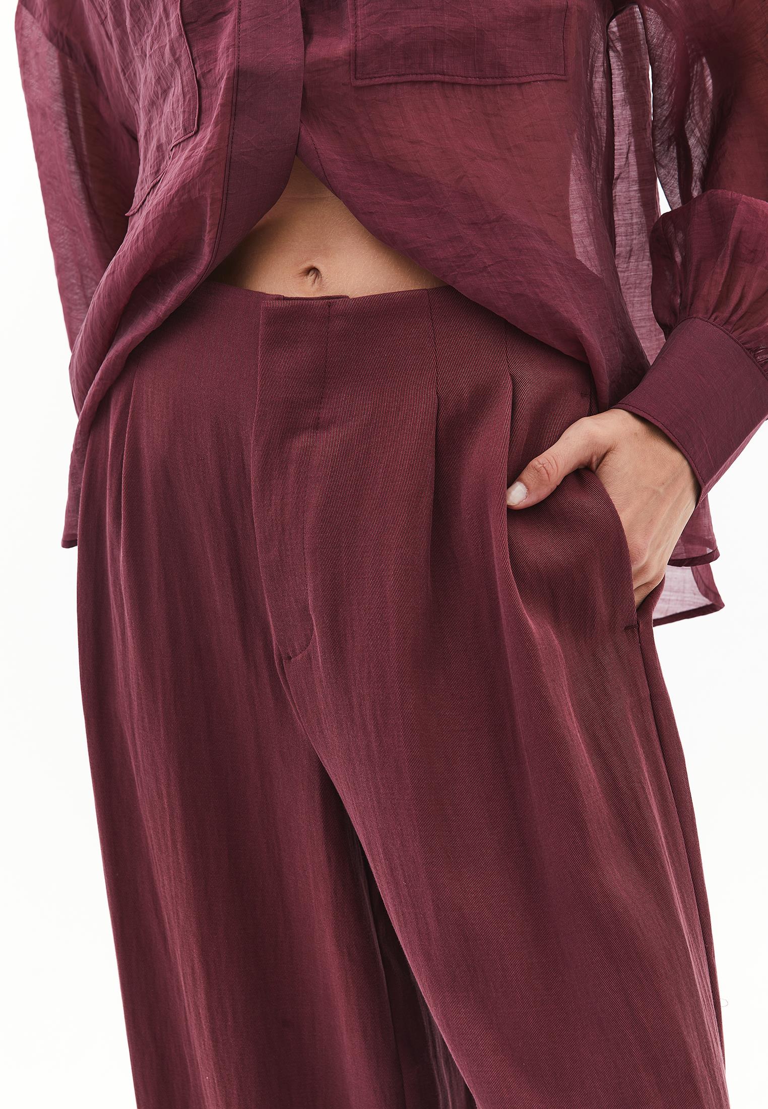Pleated Wide Leg Pants - BURGUNDY