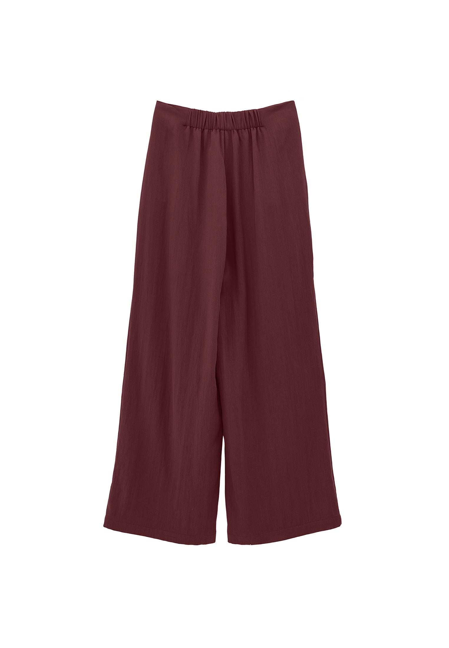 Pleated Wide Leg Pants - BURGUNDY