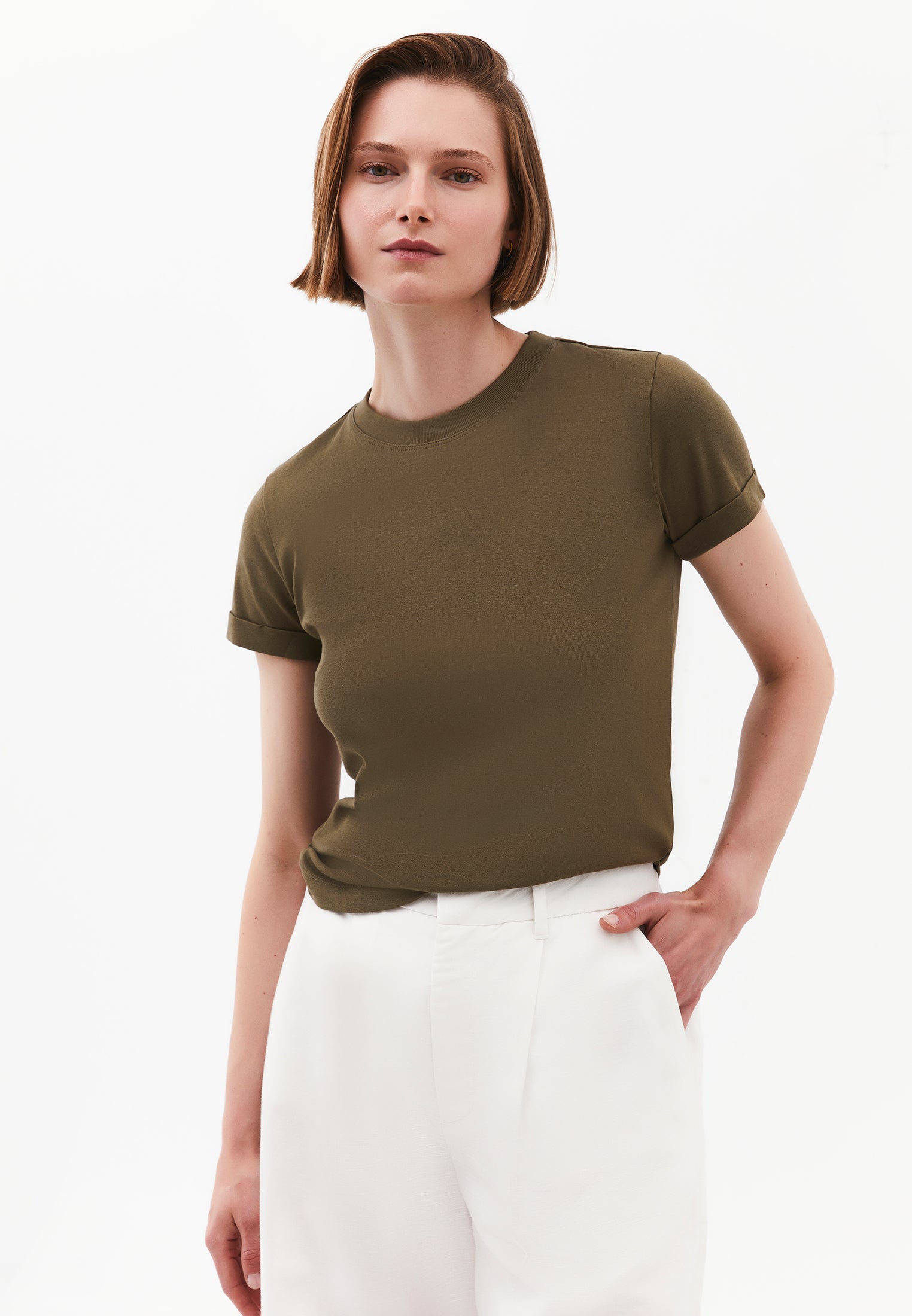 Women's Crew Neck Short Sleeve T-Shirt - BURNT OLIVE