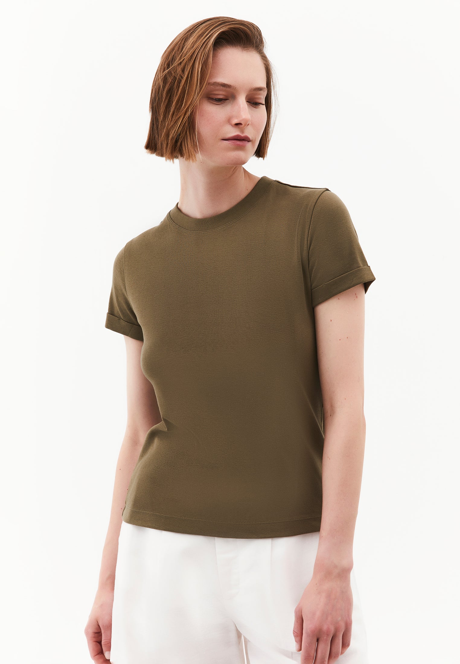 Women's Crew Neck Short Sleeve T-Shirt - BURNT OLIVE
