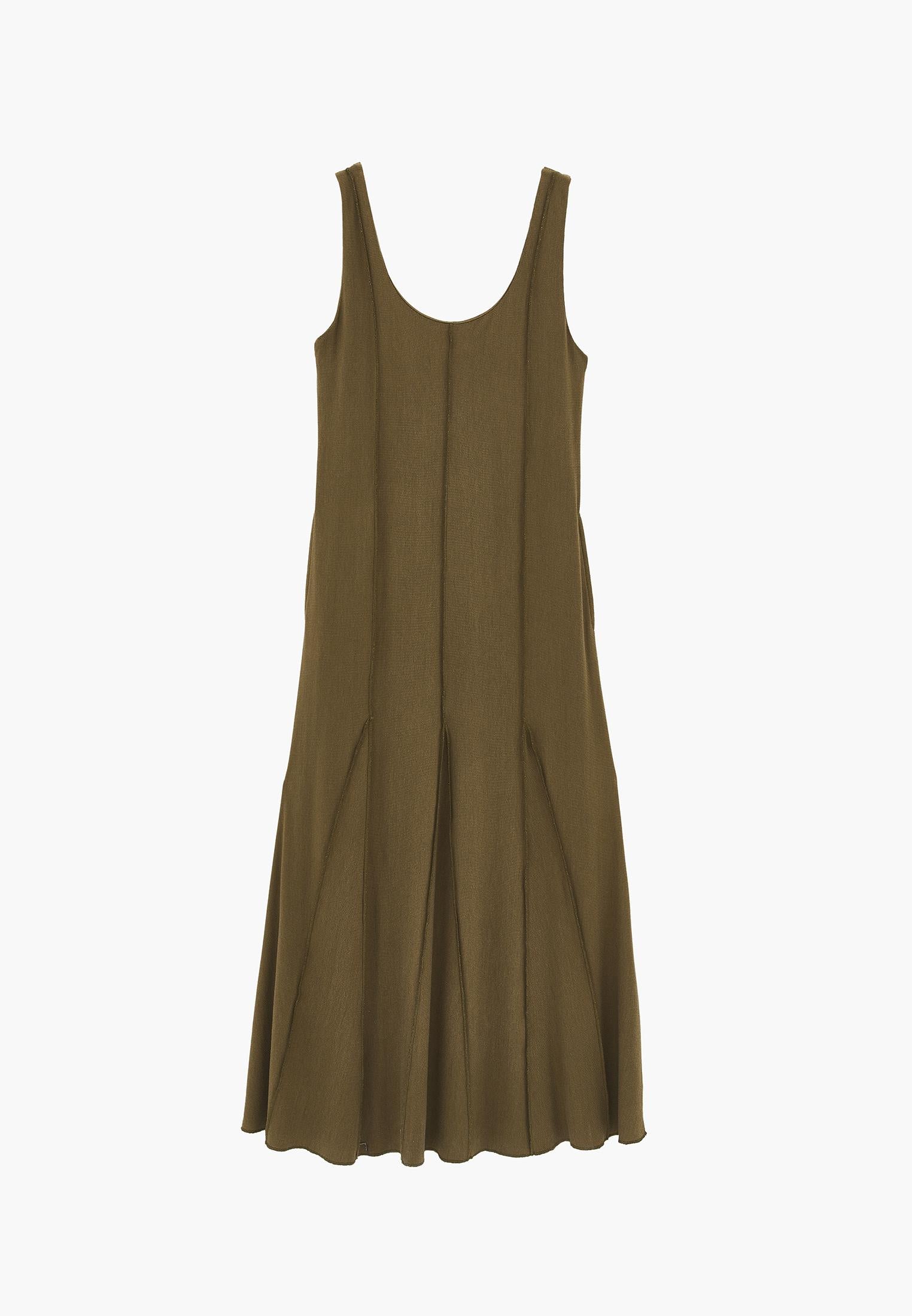 Long Dress with U-Neck and A-Line - BURNT OLIVE