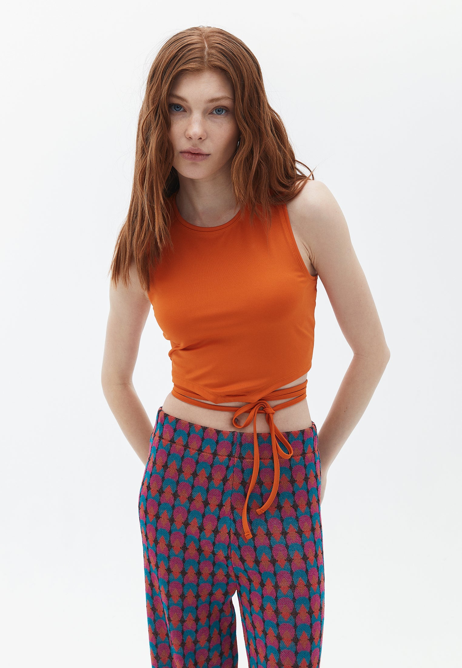 Crew Neck Cropped Tank Top - BURNT ORANGE