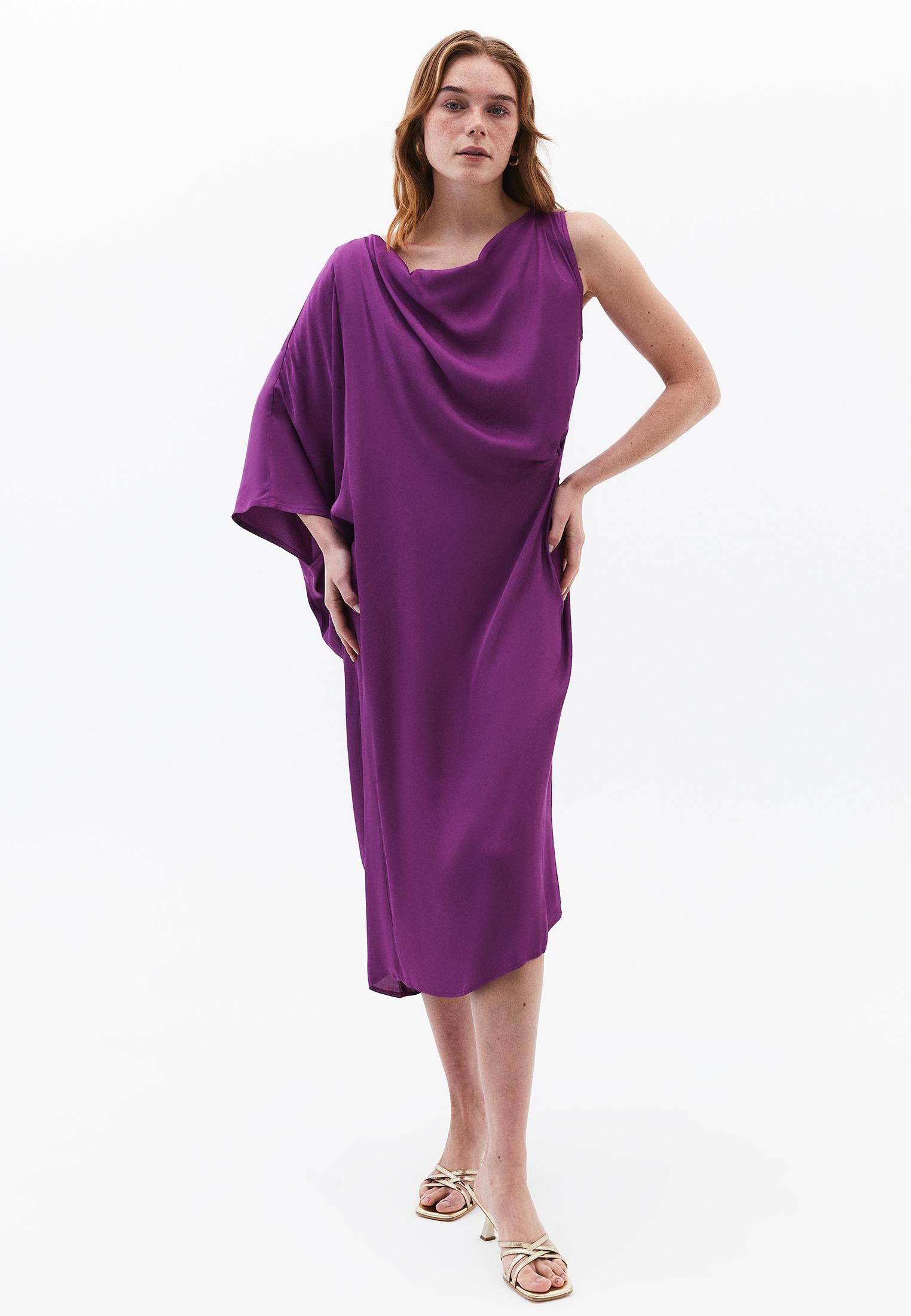 Oversize Dega Neck Asymmetric Midi Dress - BYZANTIUM