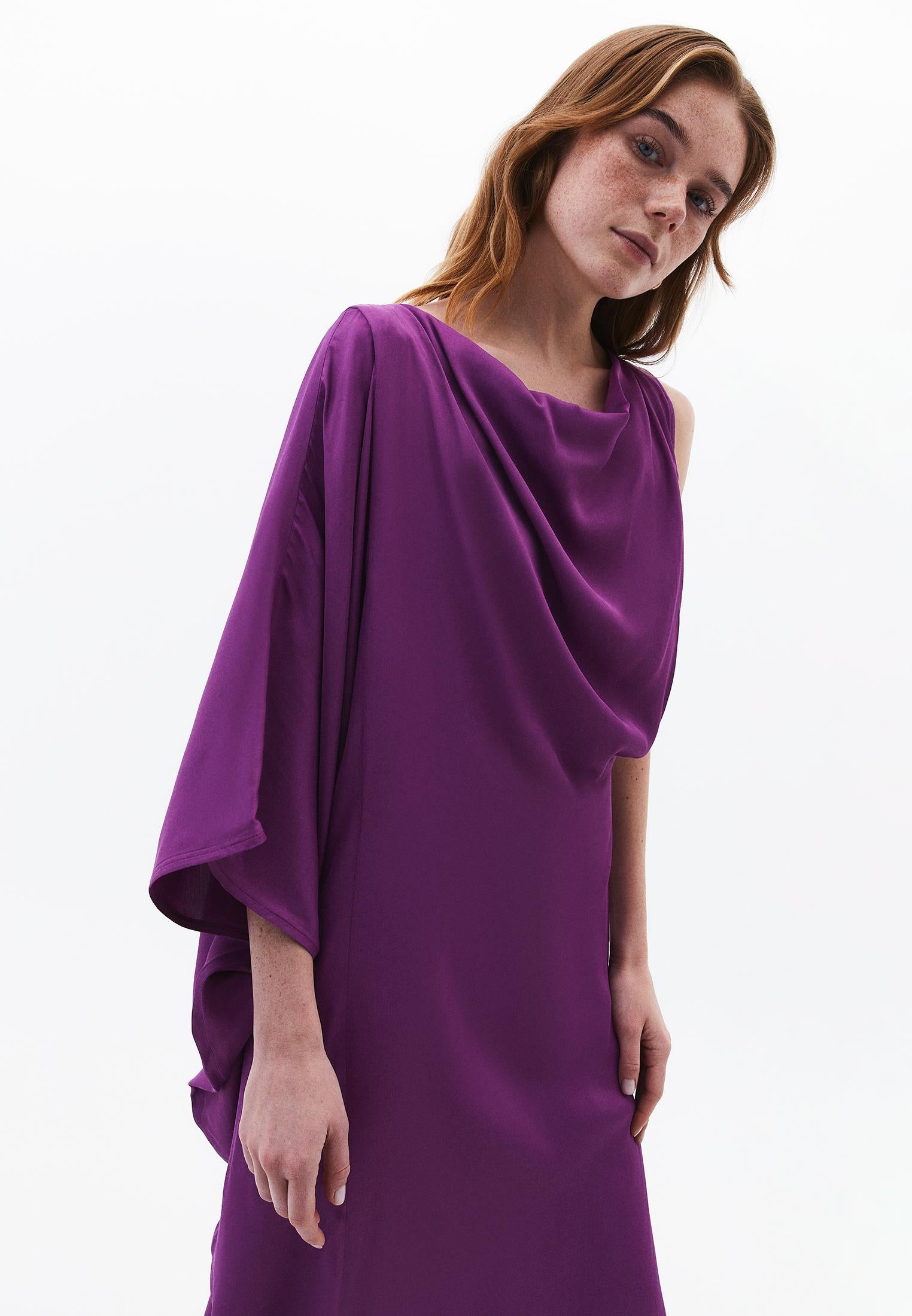 Oversize Dega Neck Asymmetric Midi Dress - BYZANTIUM