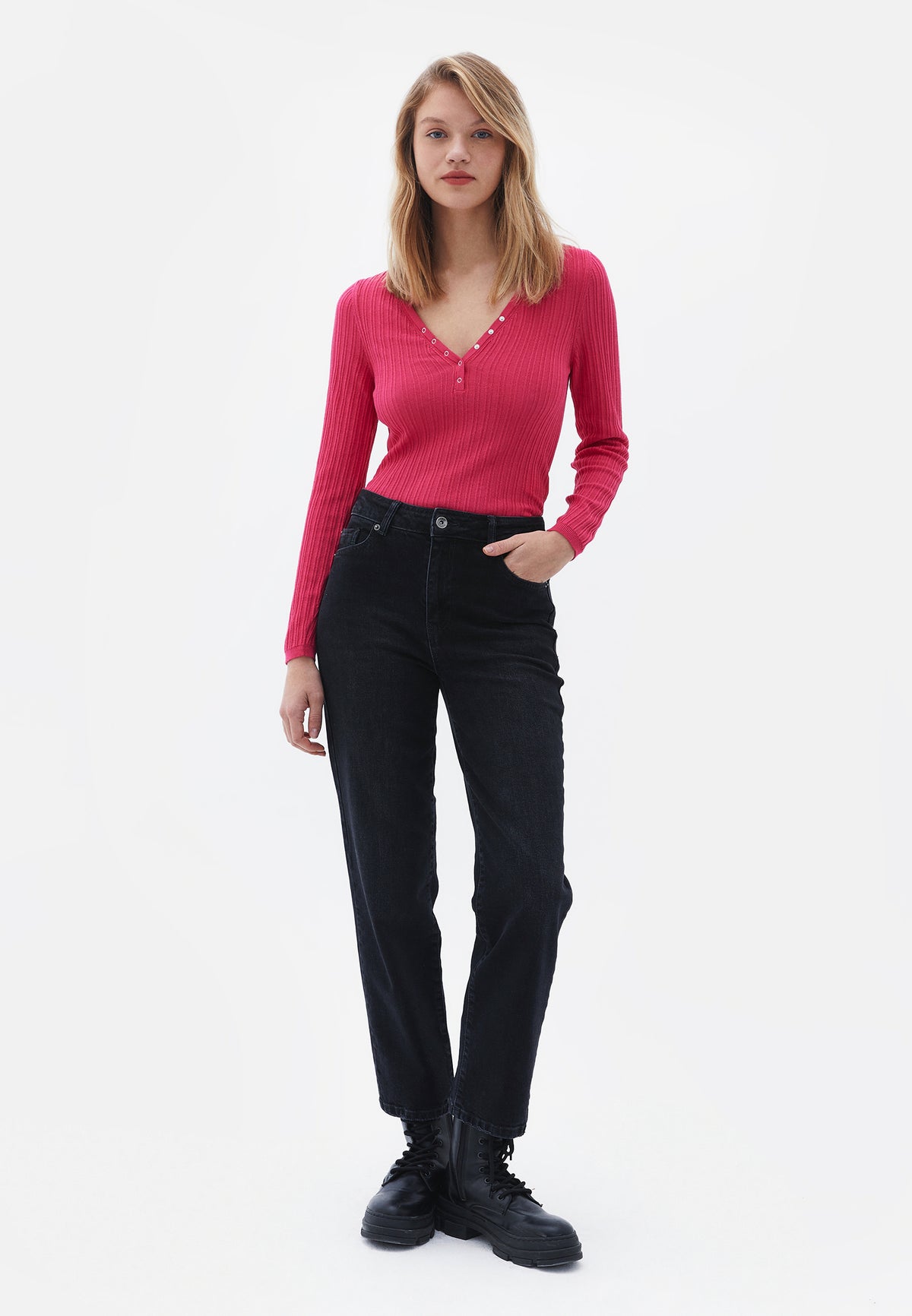 Raglan Sleeve V Neck Standard Knit Sweater - CABARET