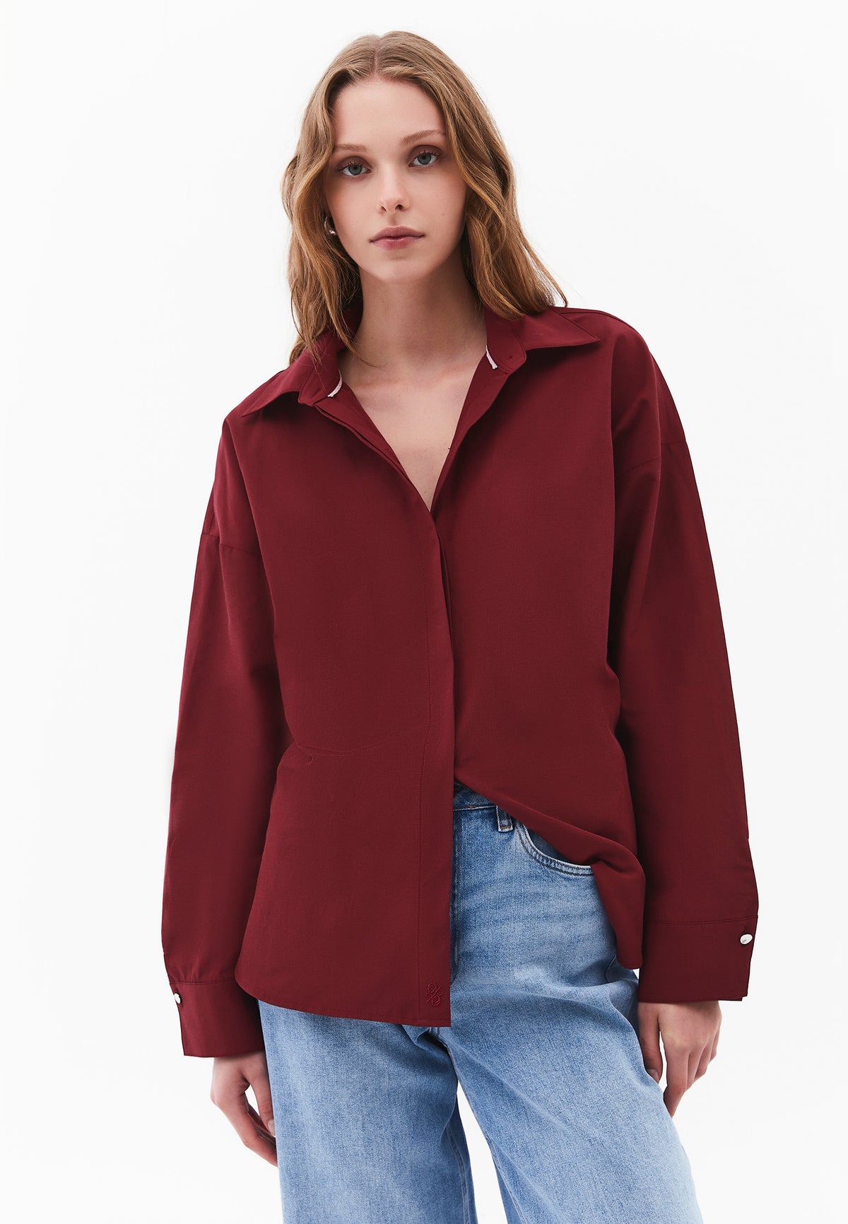 Loose Fit Long Sleeve Shirt With Button Details - CABERNET