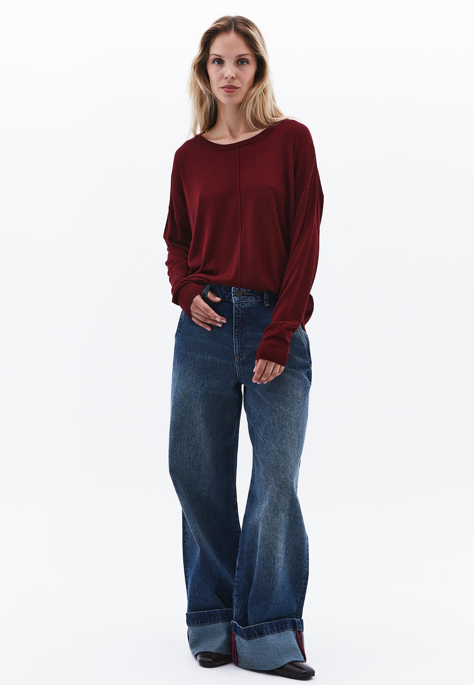 Winter Boat Neck Sweater - CABERNET