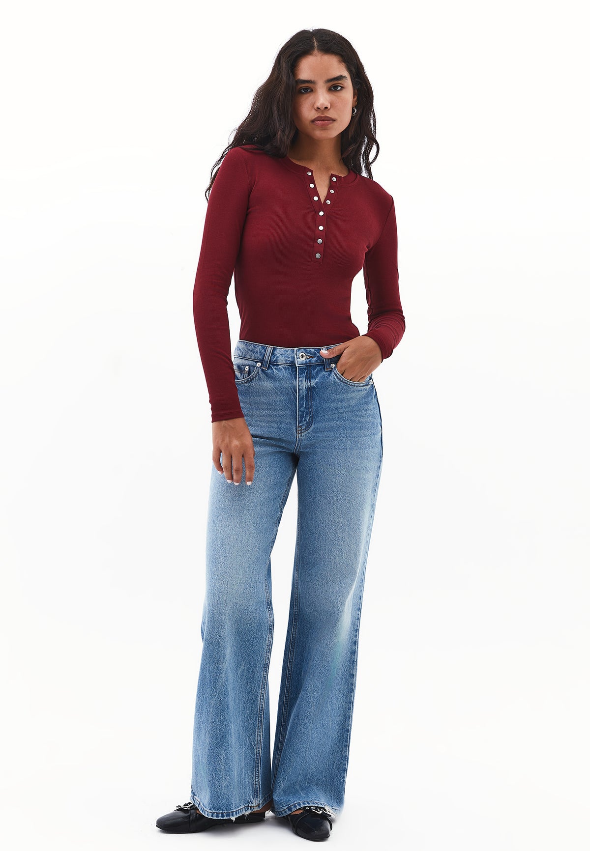 Long Sleeve Crew Neck Bodycon T-Shirt - CABERNET