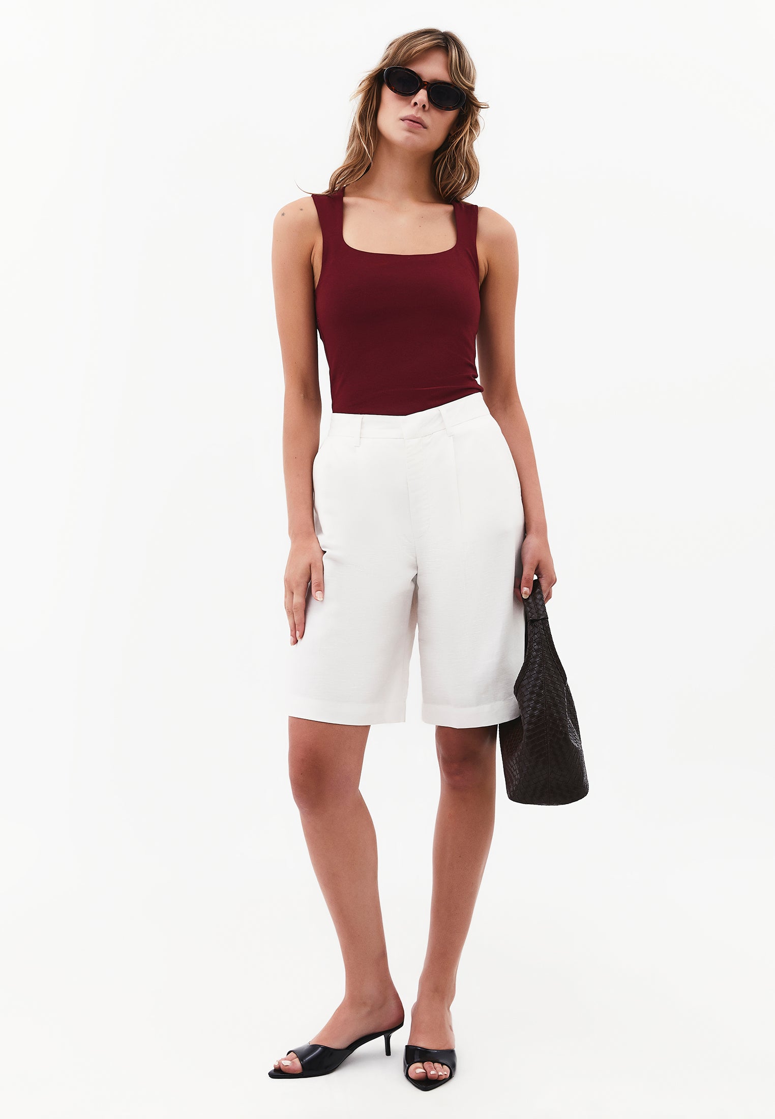Square Neck Bodycon Standard Tank Top - CABERNET