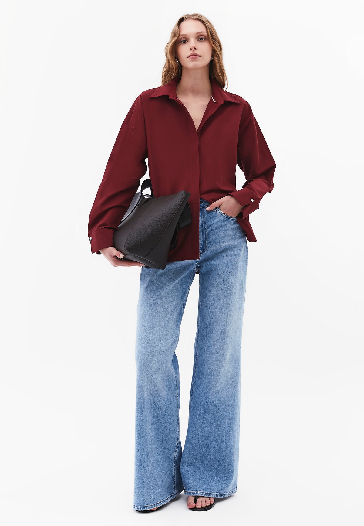 Loose Fit Long Sleeve Shirt With Button Details - CABERNET