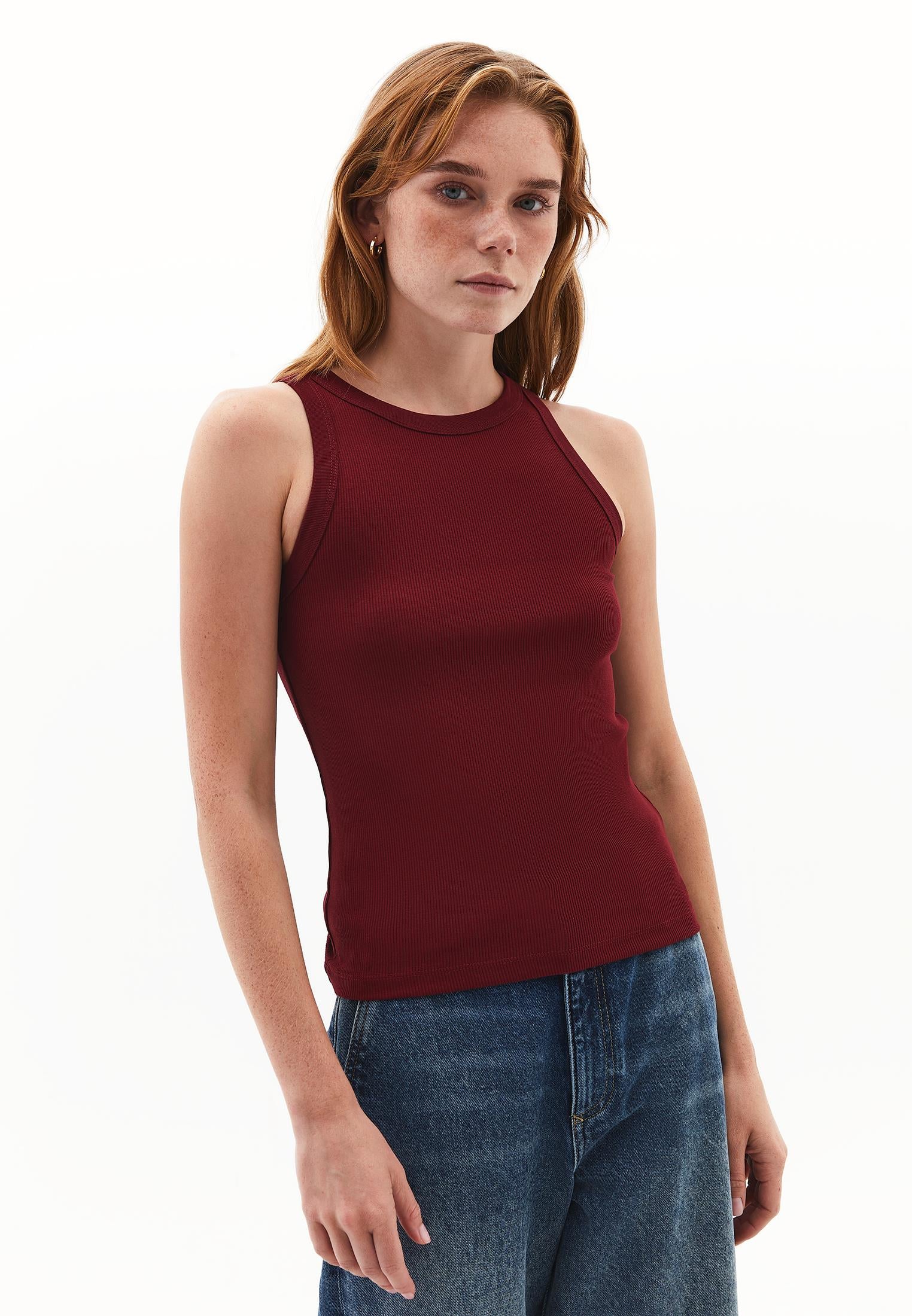 Crew Neck Tank Top - CABERNET