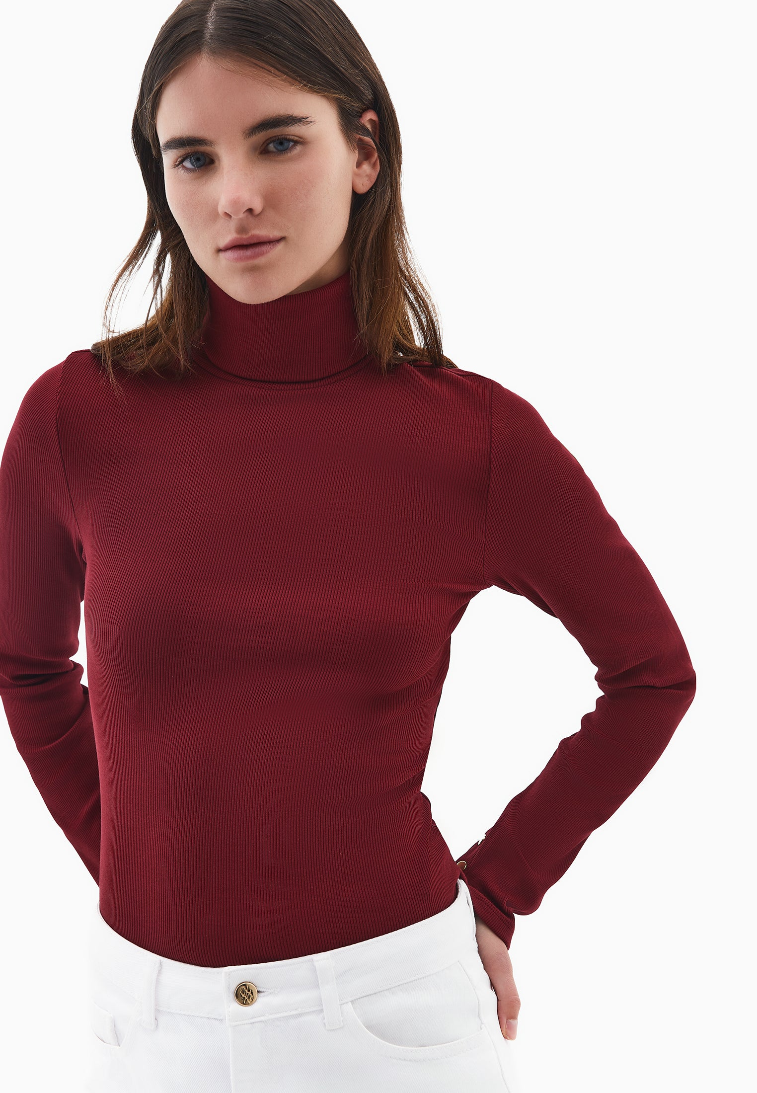 Turtleneck Long Sleeve Bodycon Top - CABERNET