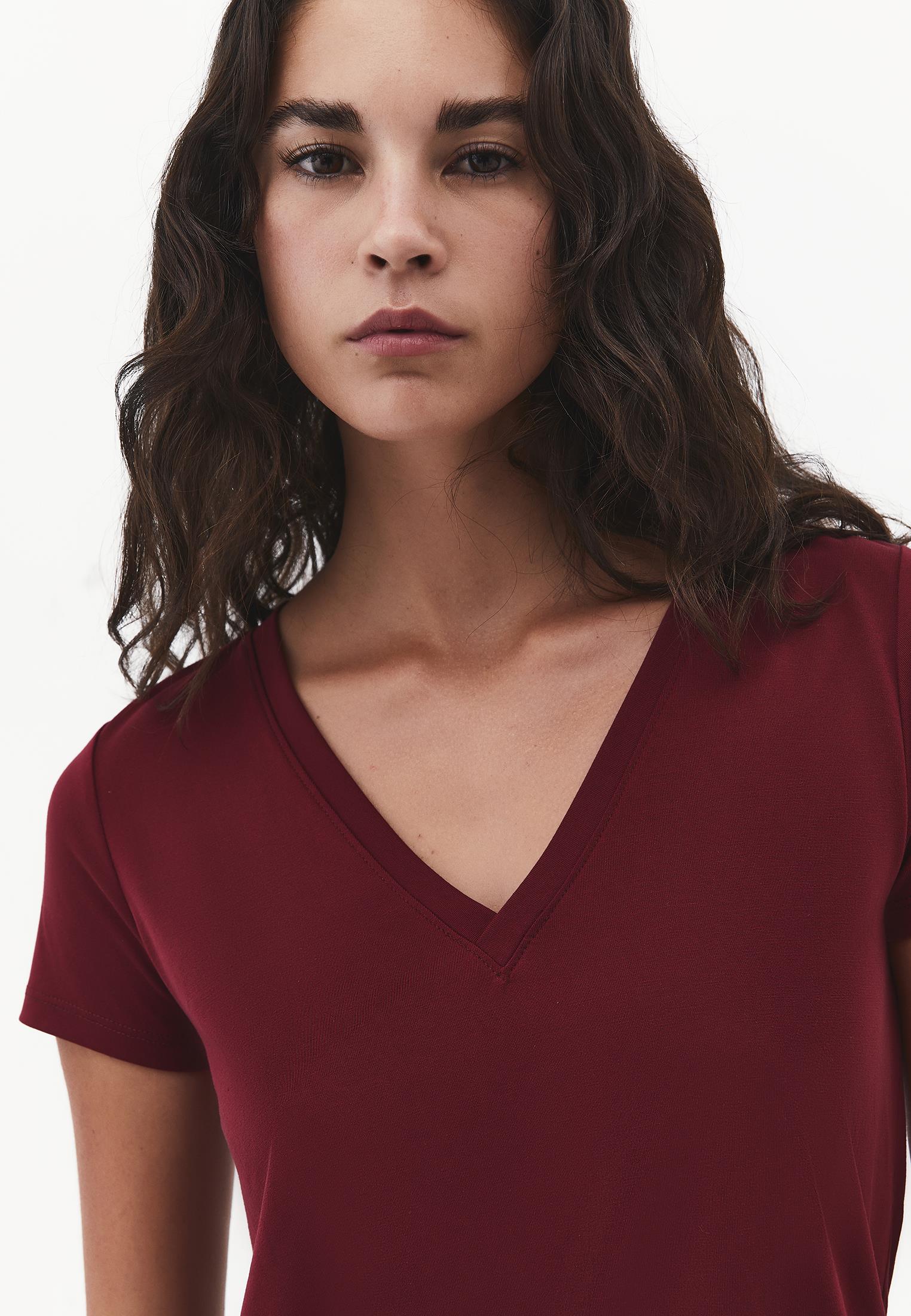 Short Sleeve V Neck T-Shirt - CABERNET