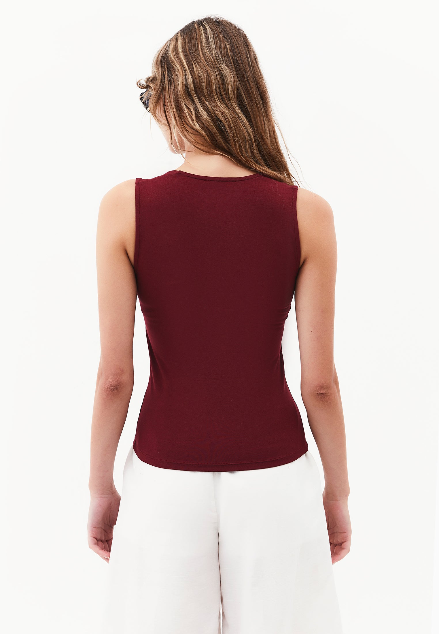 Square Neck Bodycon Standard Tank Top - CABERNET