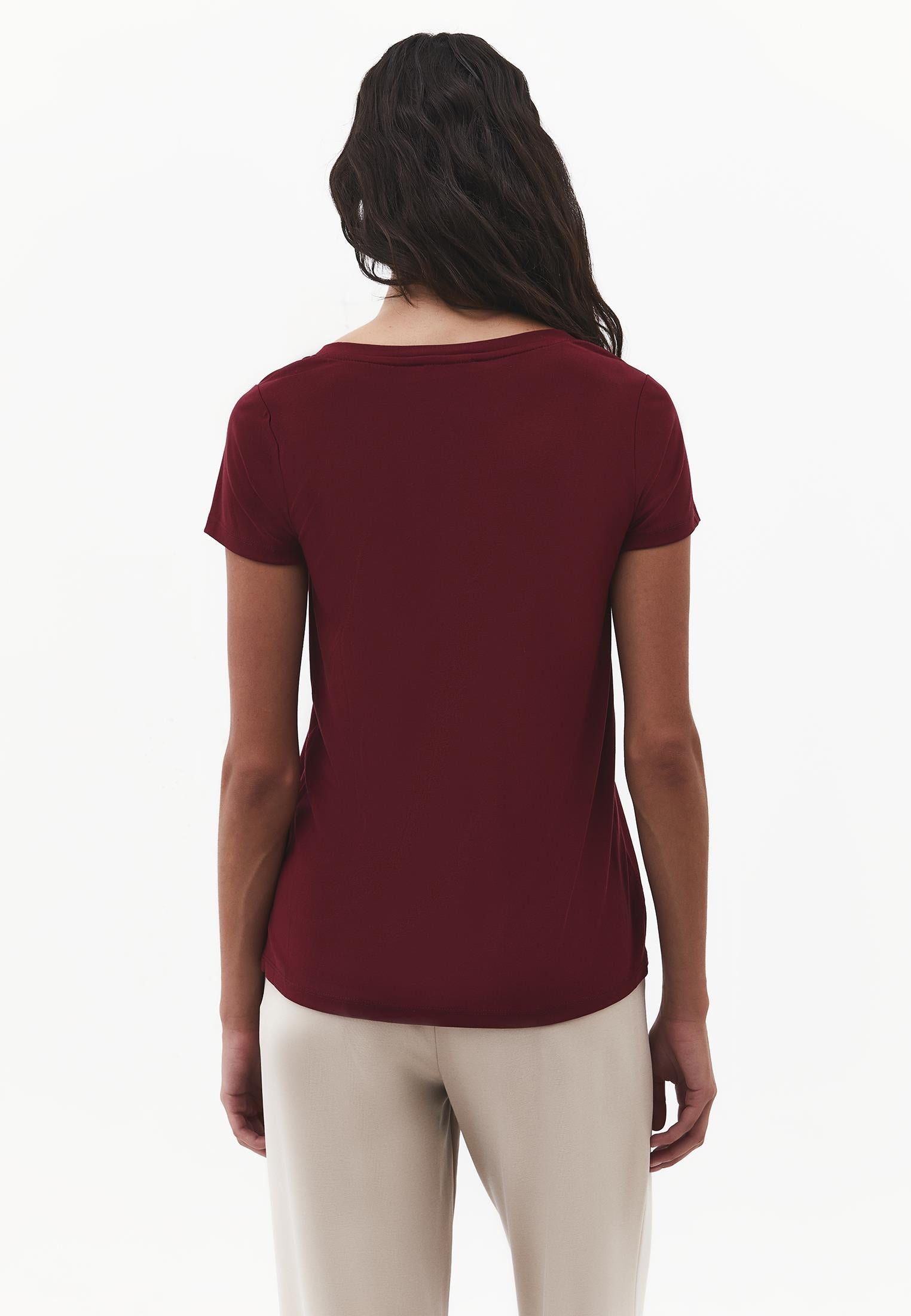Short Sleeve V Neck T-Shirt - CABERNET