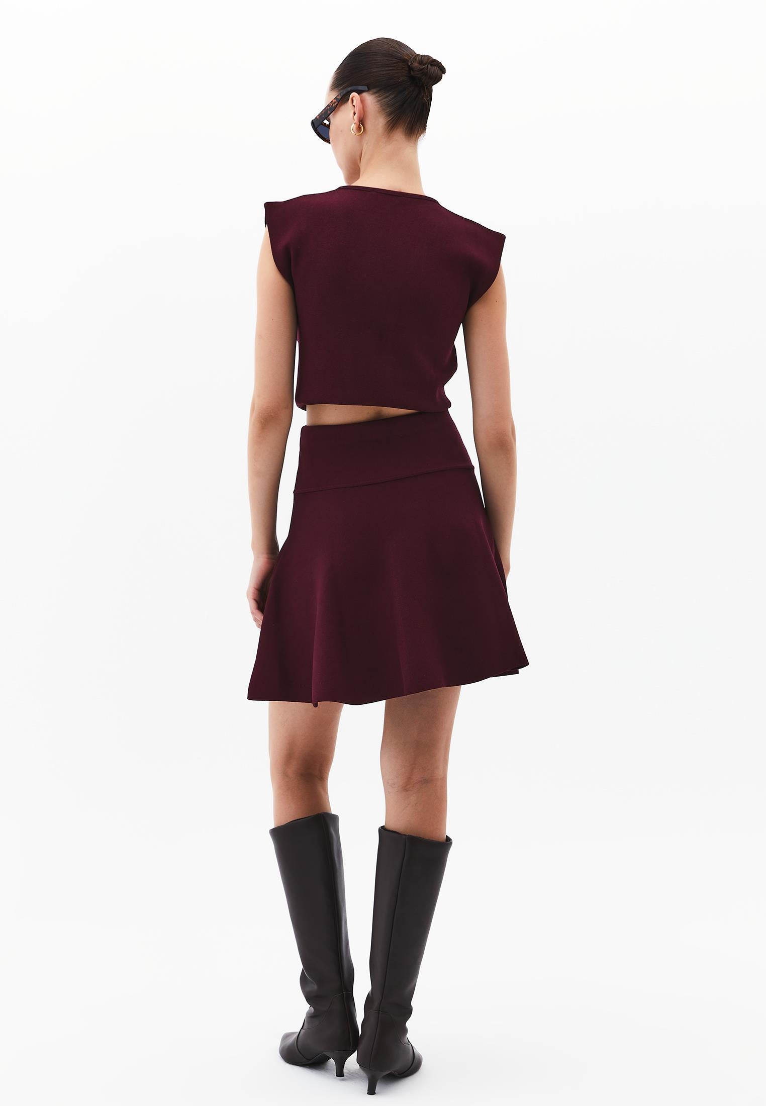 A-Line Short Knit Skirt - CABERNET