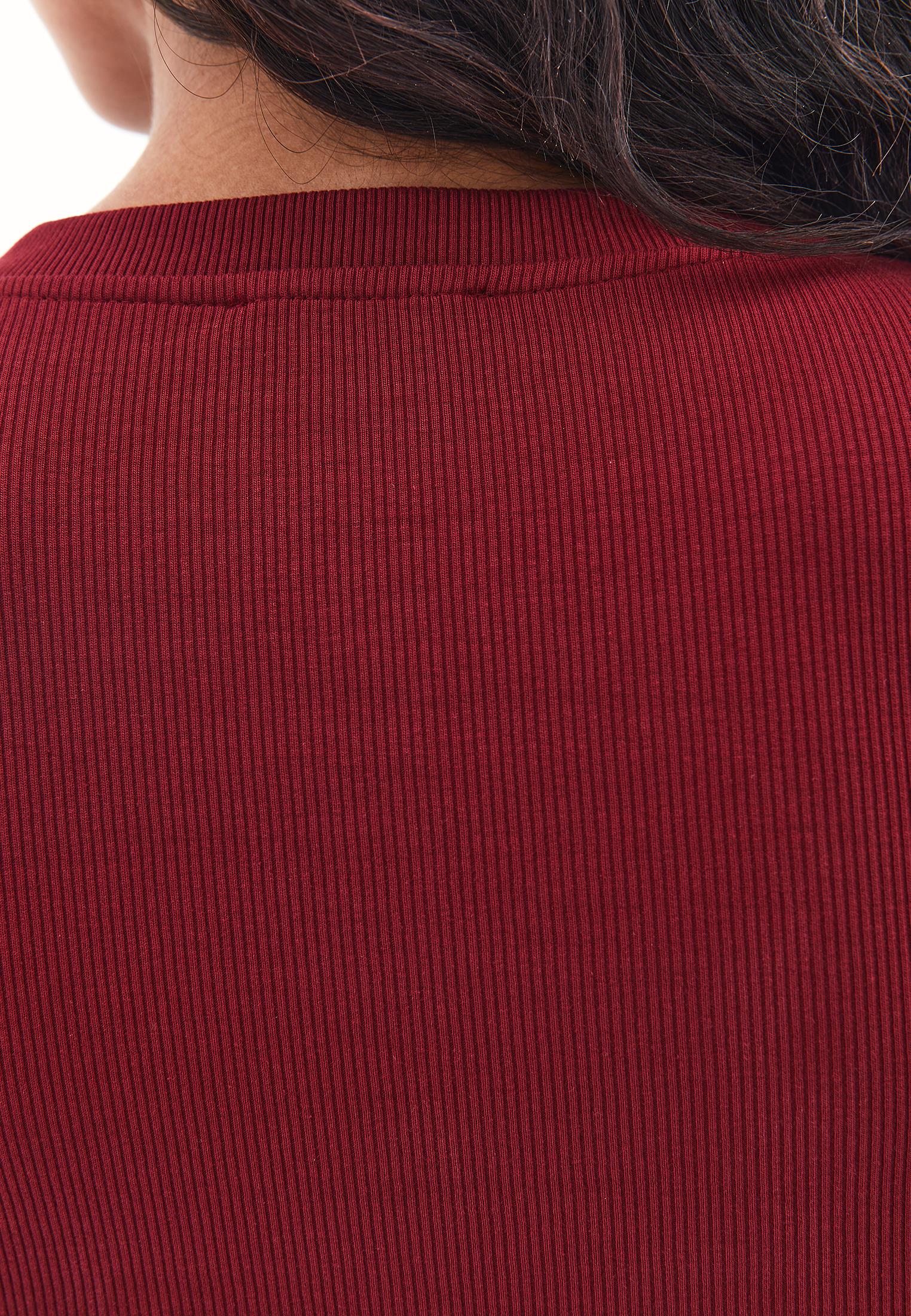 Long Sleeve Crew Neck Bodycon T-Shirt - CABERNET