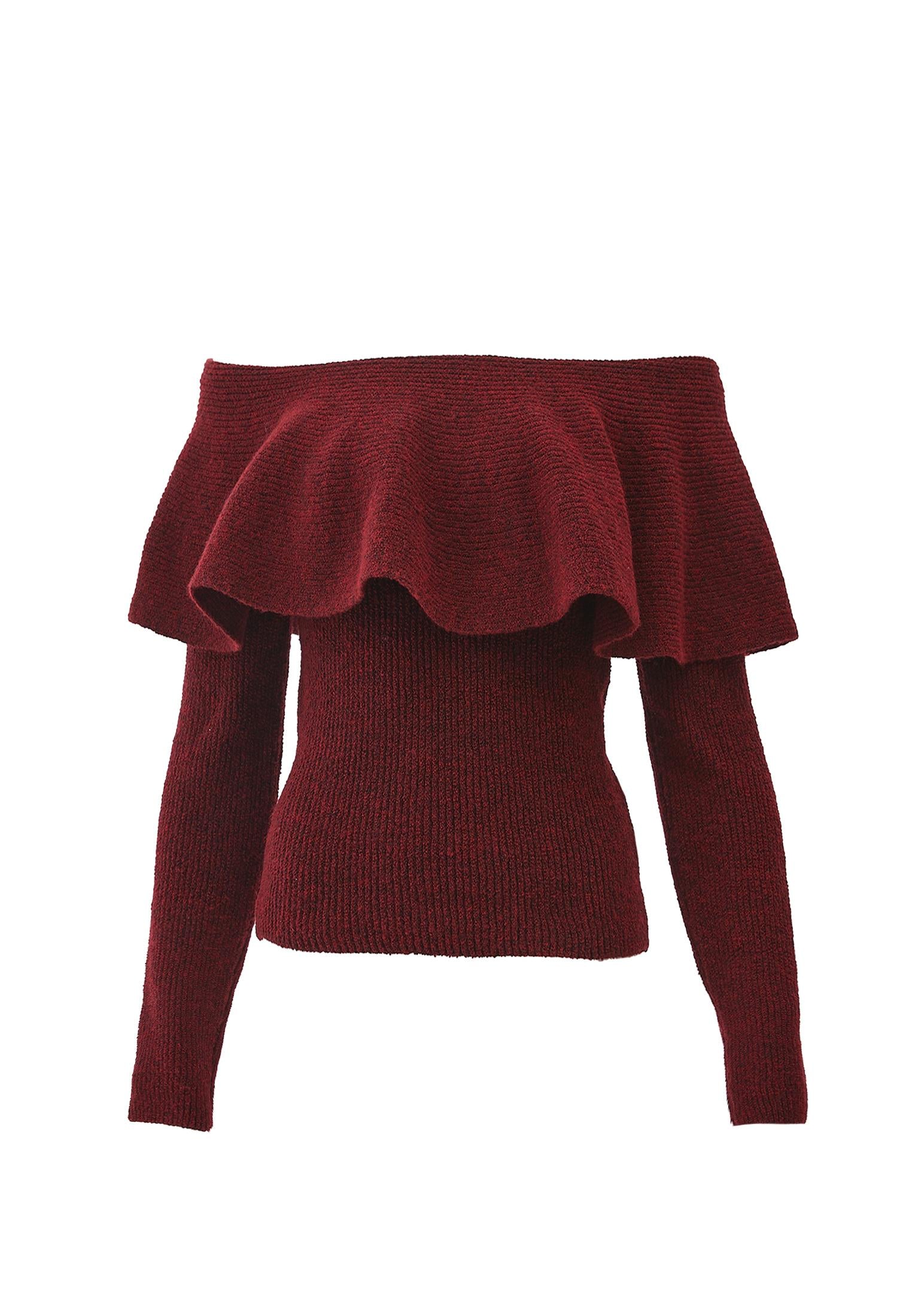 Dropped Shoulder Knit Sweater - CABERNET