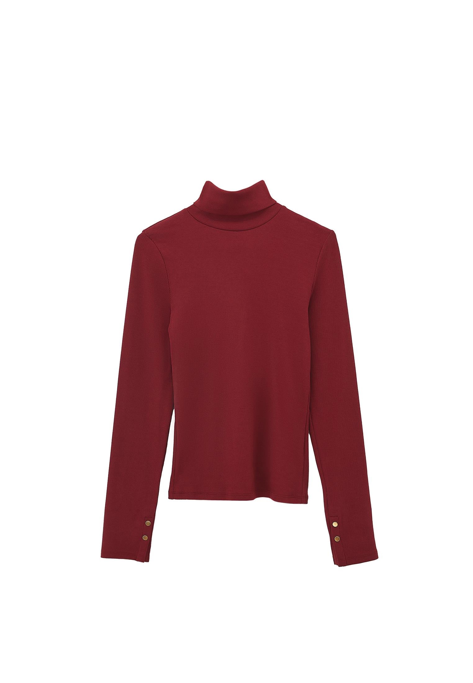 Turtleneck Long Sleeve Bodycon Top - CABERNET