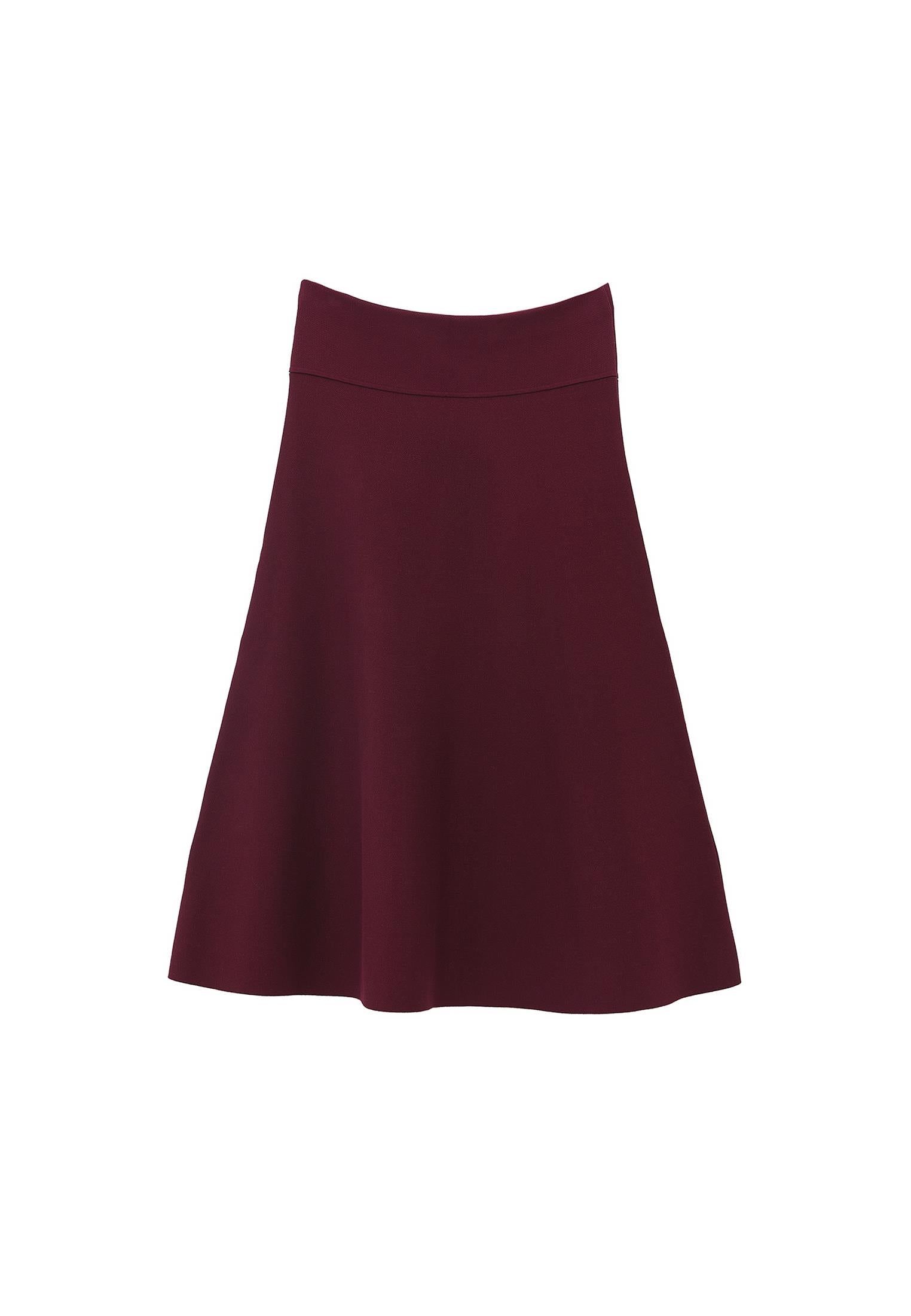 Long A-Line Skirt With Flounce Detail - CABERNET
