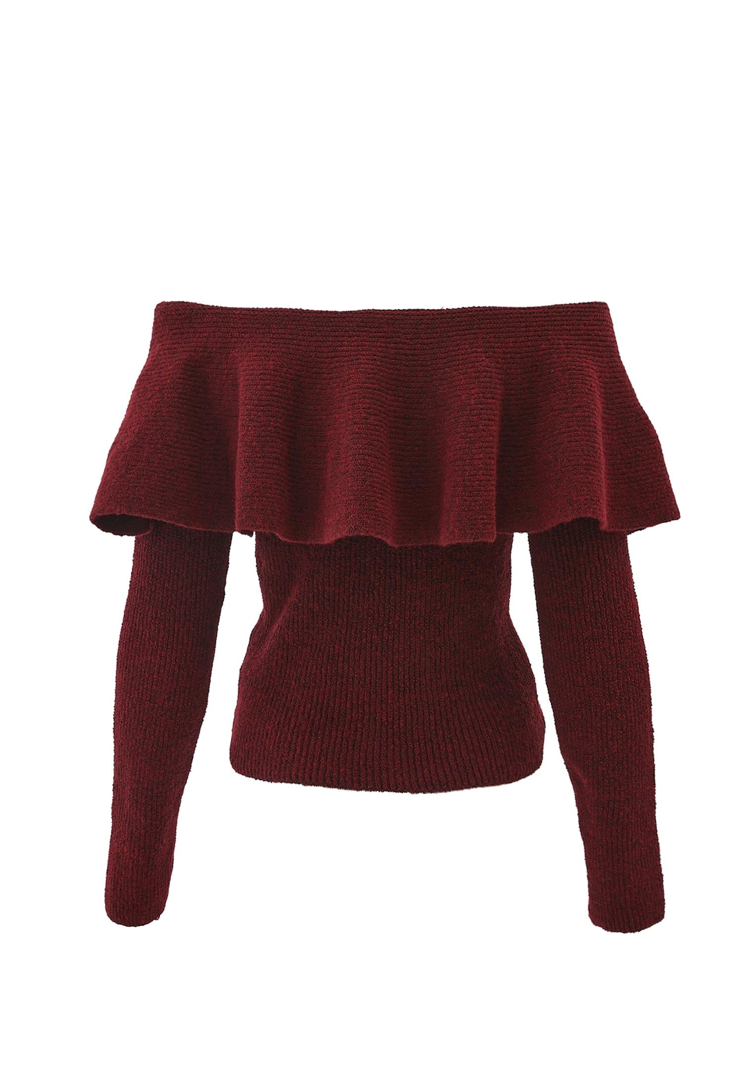 Dropped Shoulder Knit Sweater - CABERNET