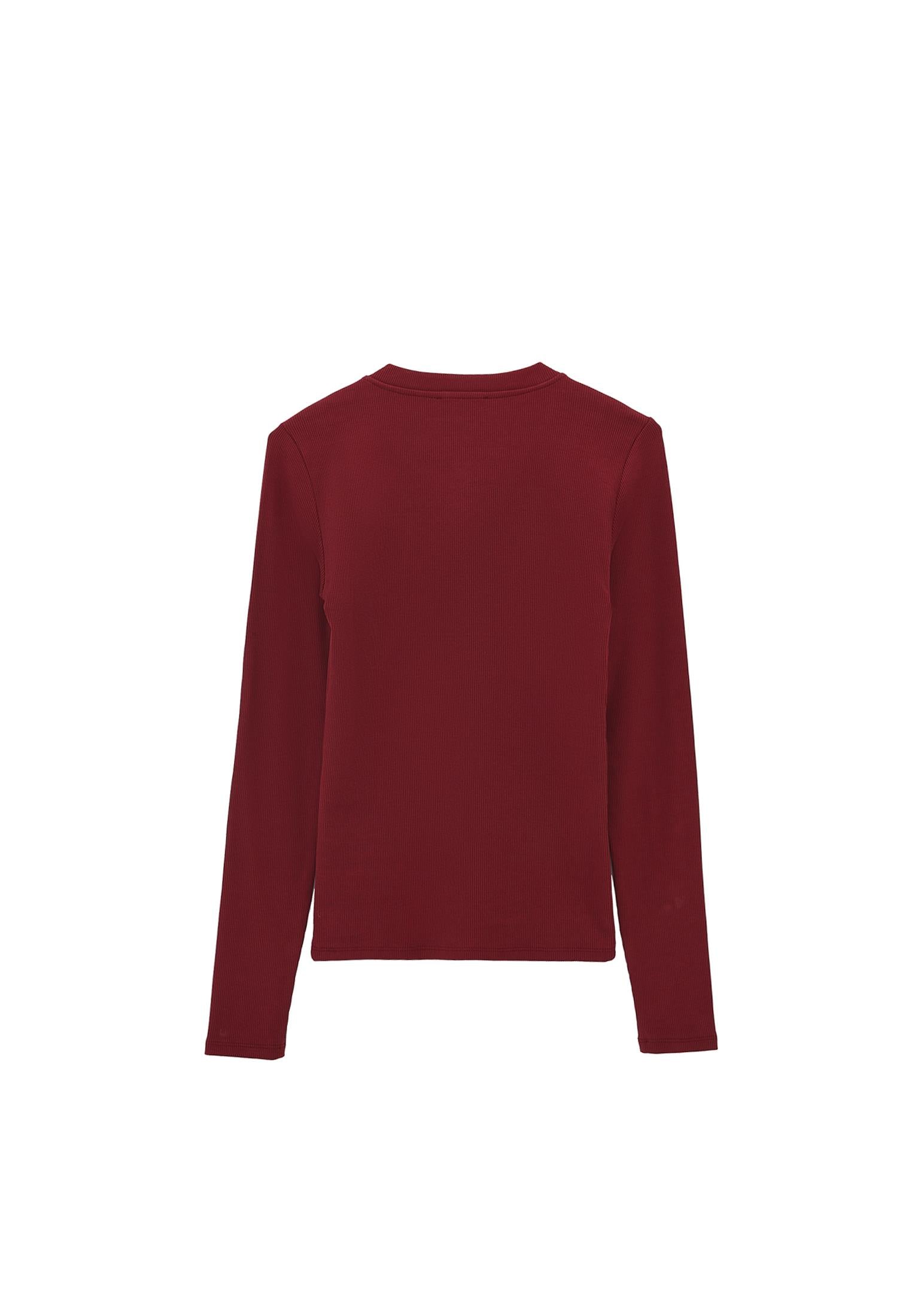 Long Sleeve Crew Neck Bodycon T-Shirt - CABERNET