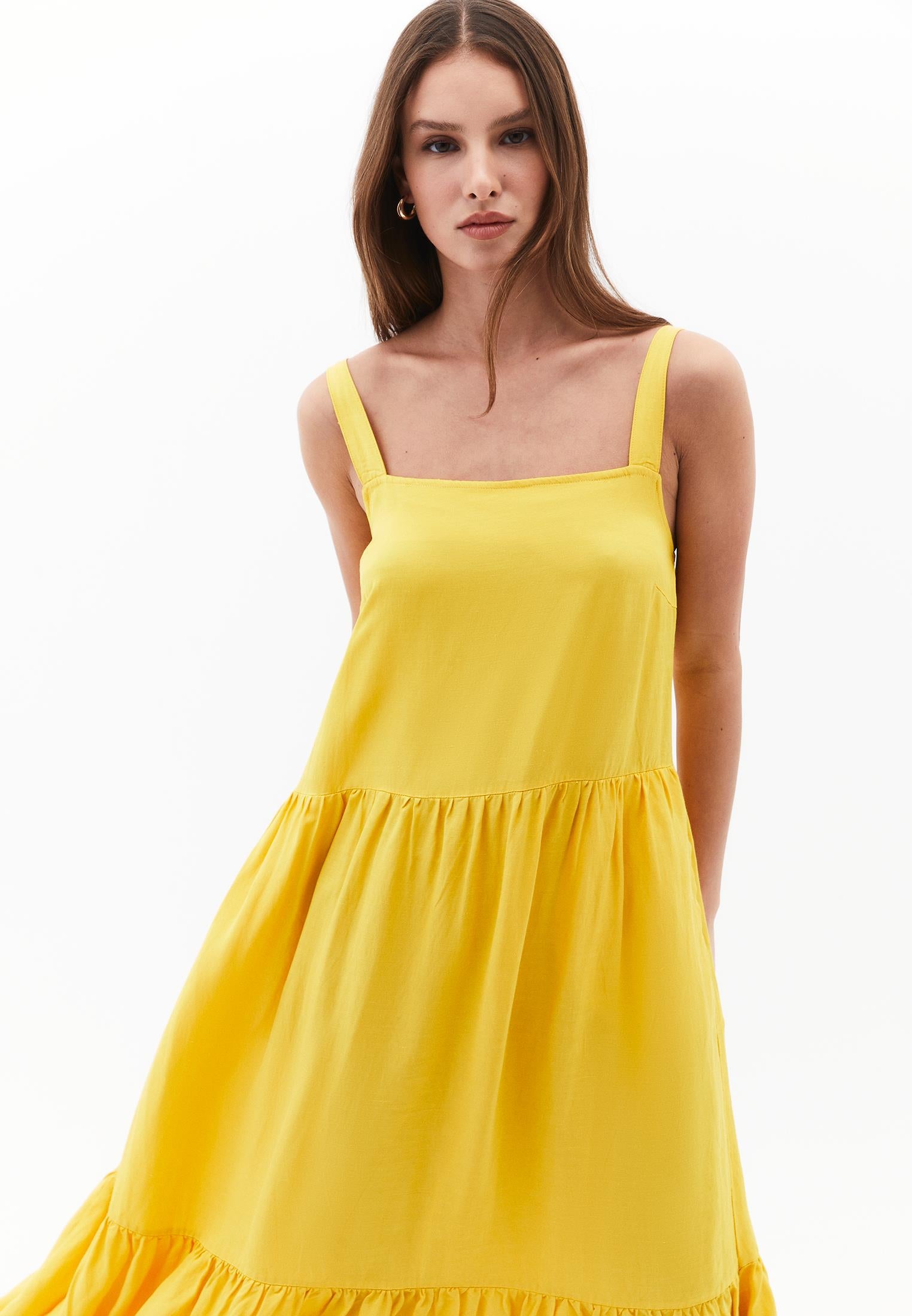 Square Neck Linen Dress - CALENDULA