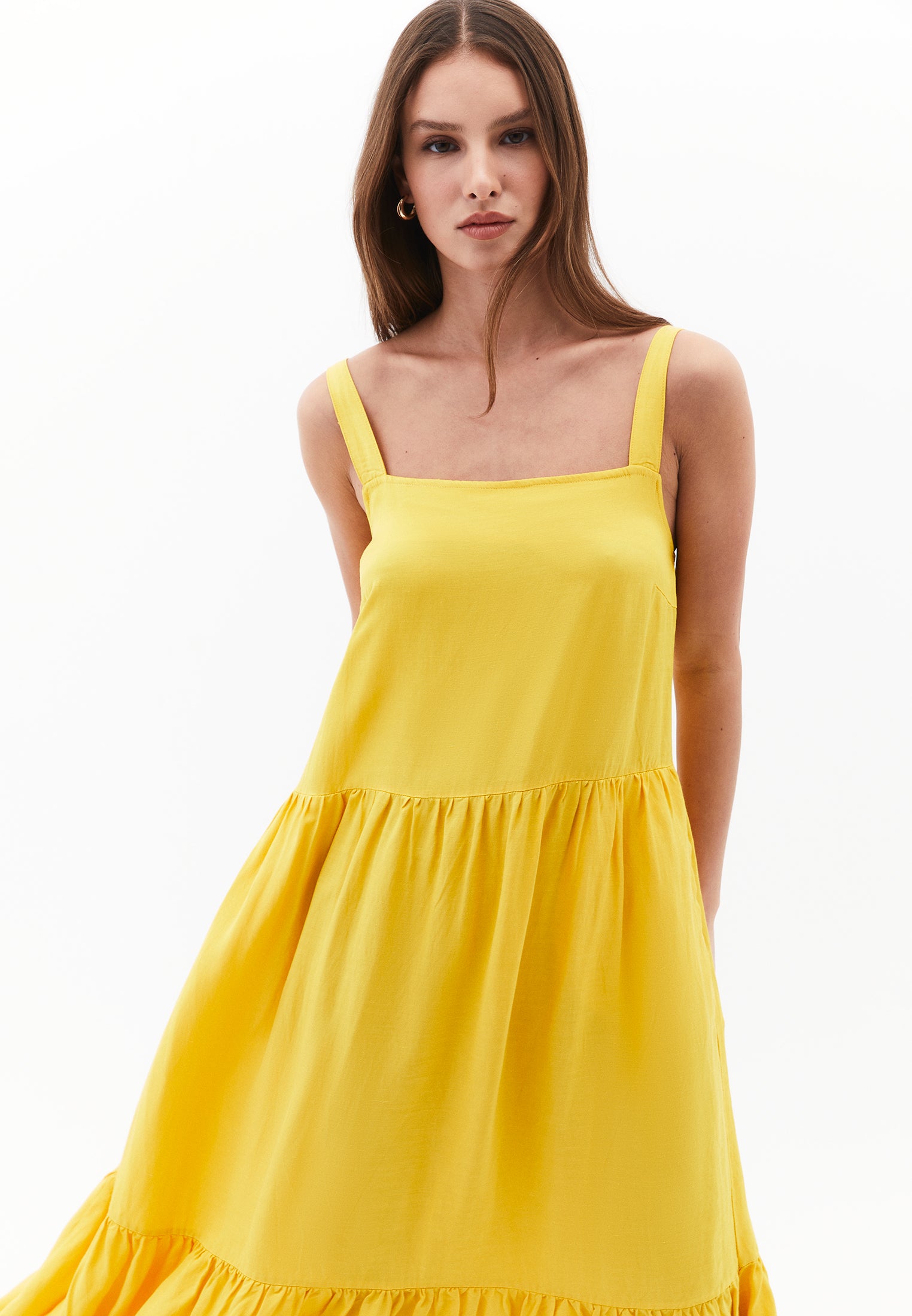 Square Neck Linen Dress - CALENDULA