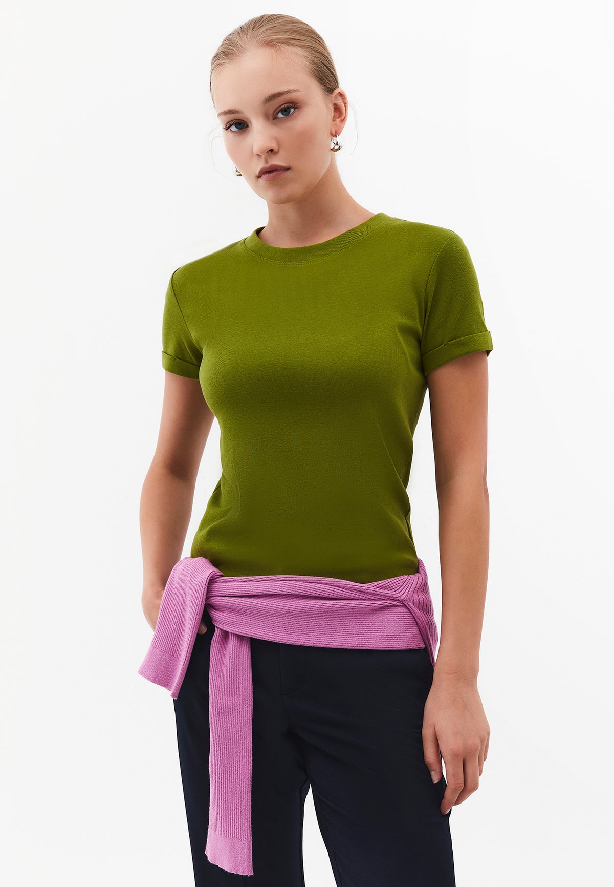 Women's Crew Neck Short Sleeve T-Shirt - CALLA GREEN