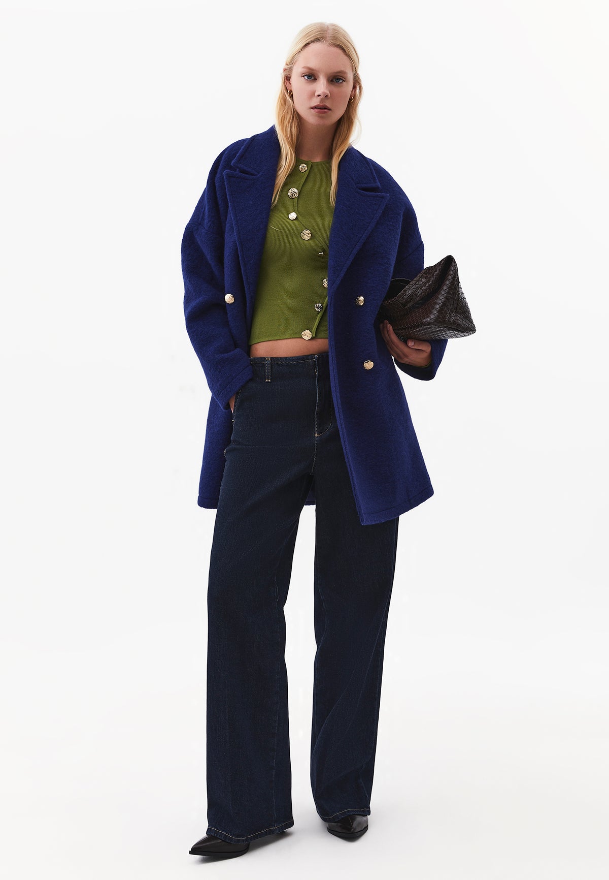 Crew Neck Long Sleeve Cardigan - CALLA GREEN