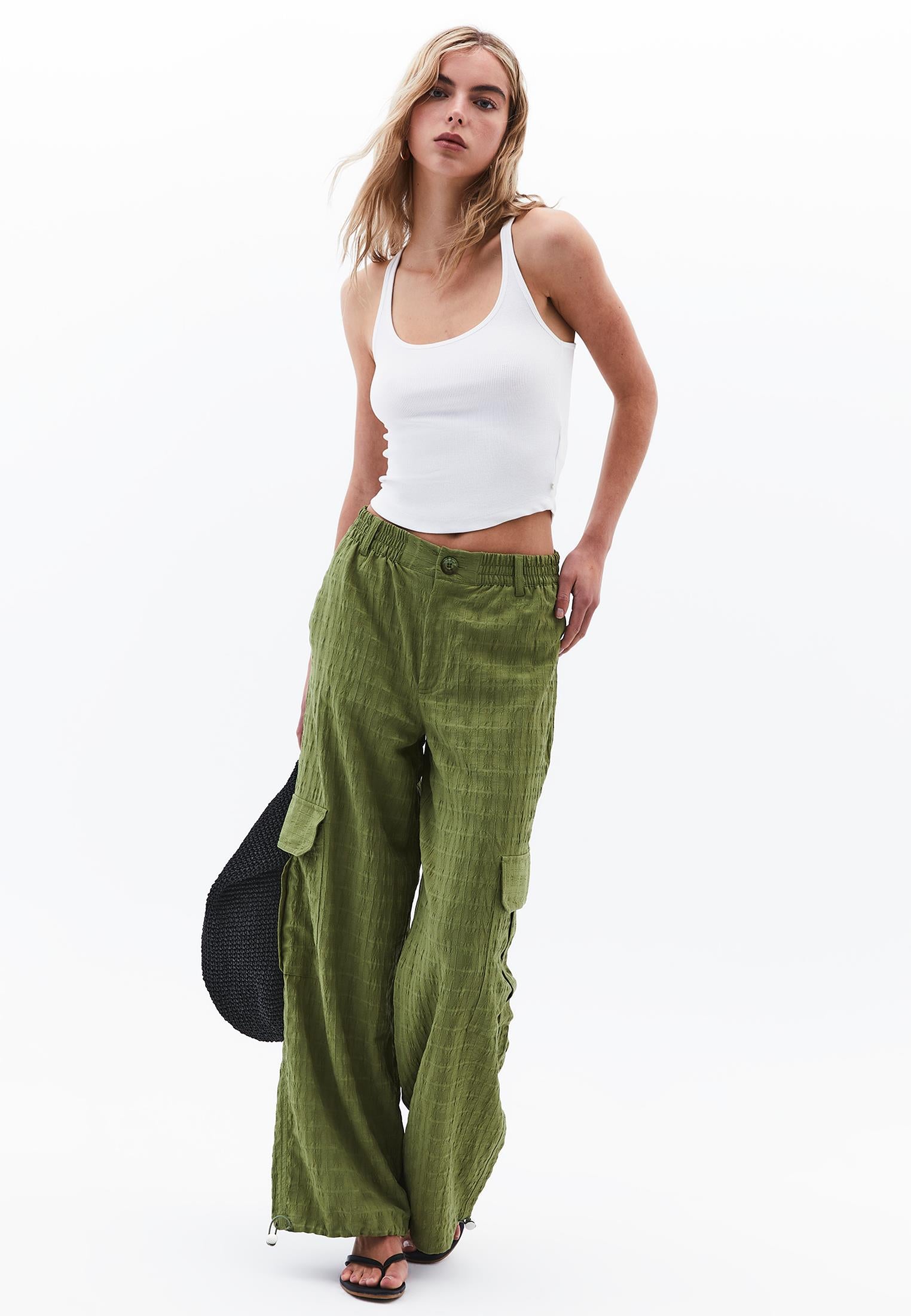 High Waist Jacquard Trousers - CALLISTE GREEN
