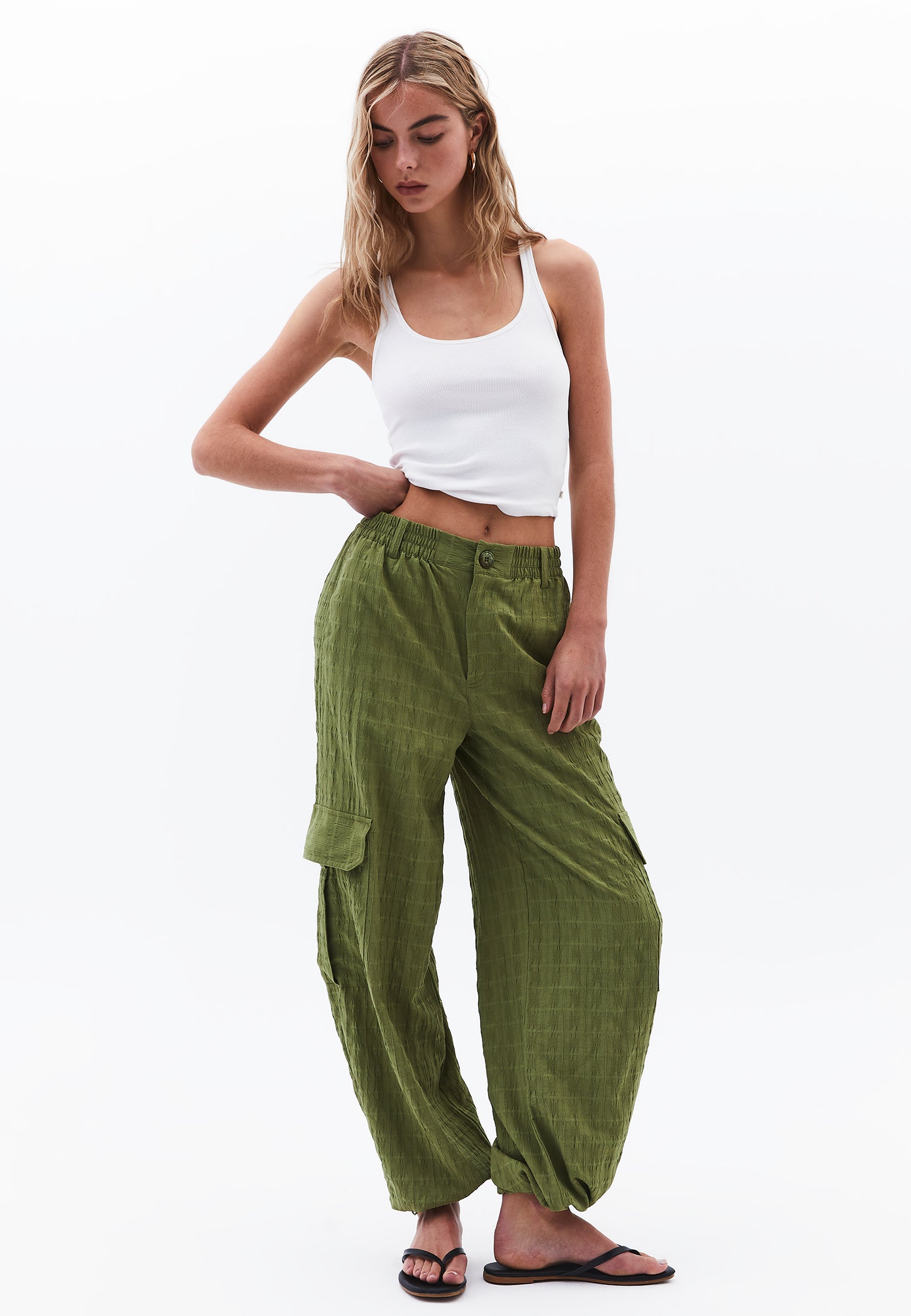 High Waist Jacquard Trousers - CALLISTE GREEN