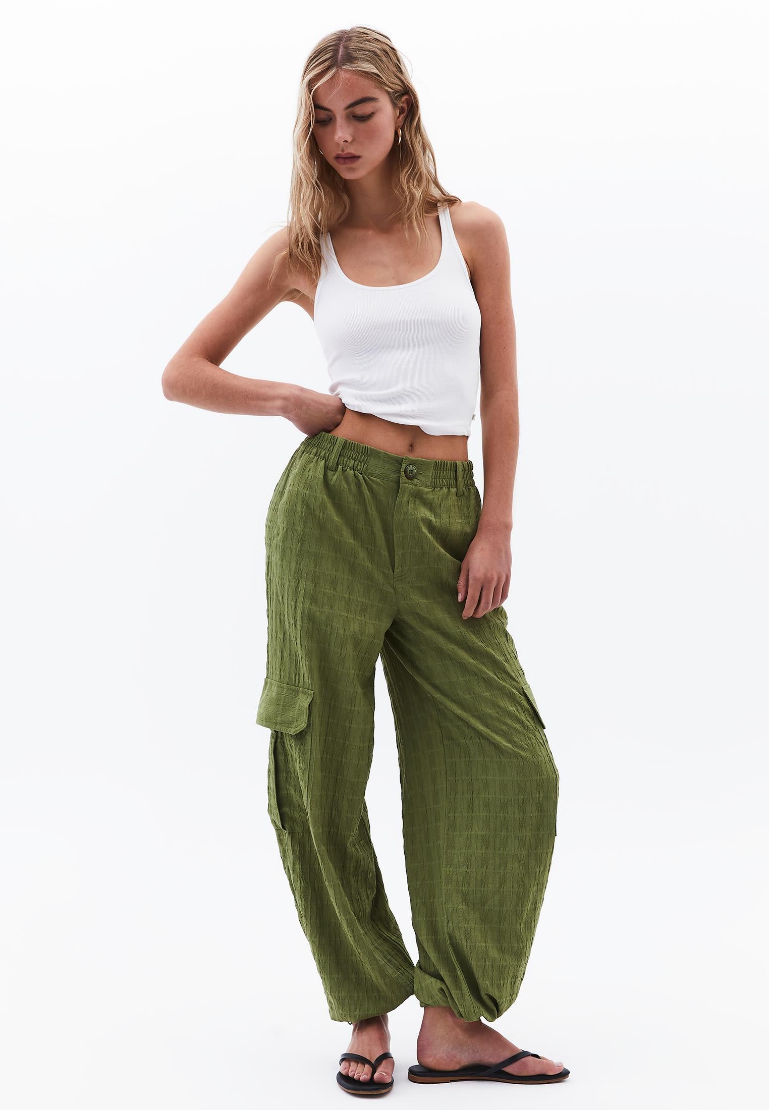 High Waist Jacquard Trousers - CALLISTE GREEN