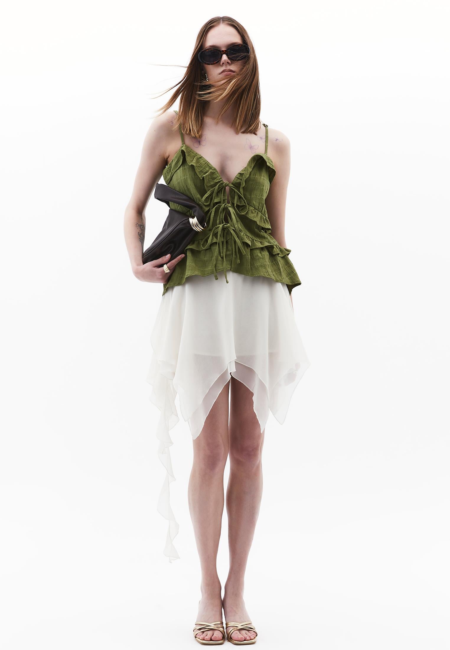 Jacquard V Neck Blouse - CALLISTE GREEN