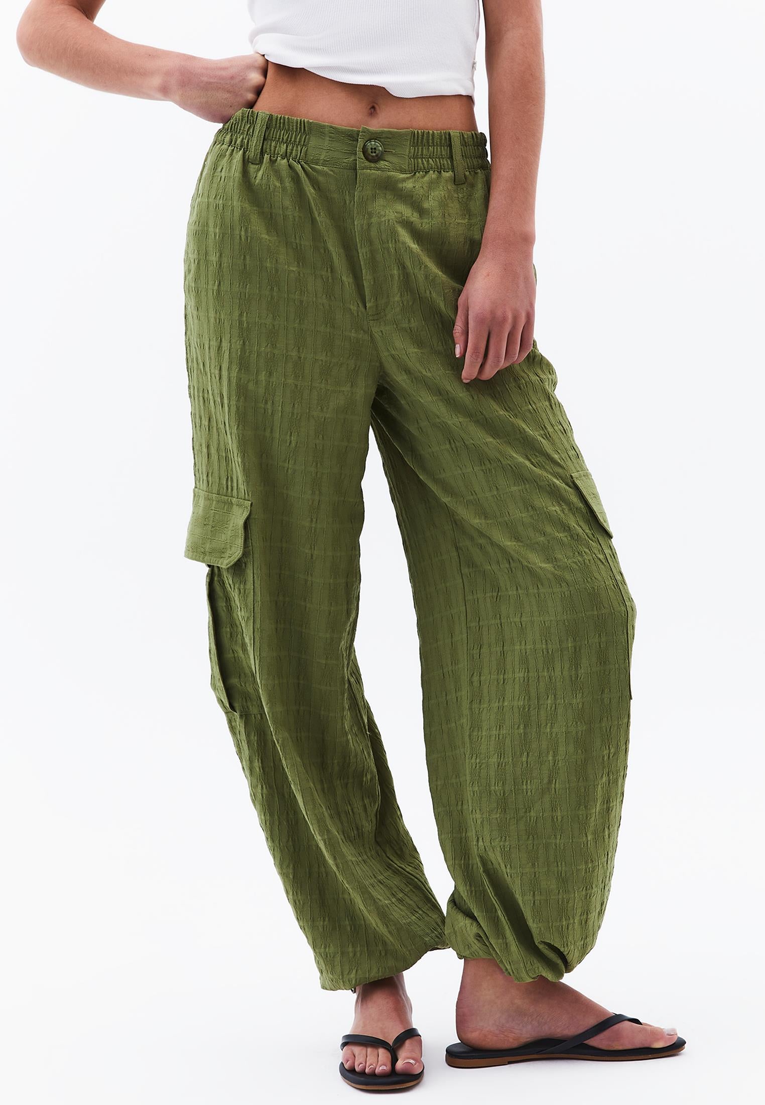 High Waist Jacquard Trousers - CALLISTE GREEN
