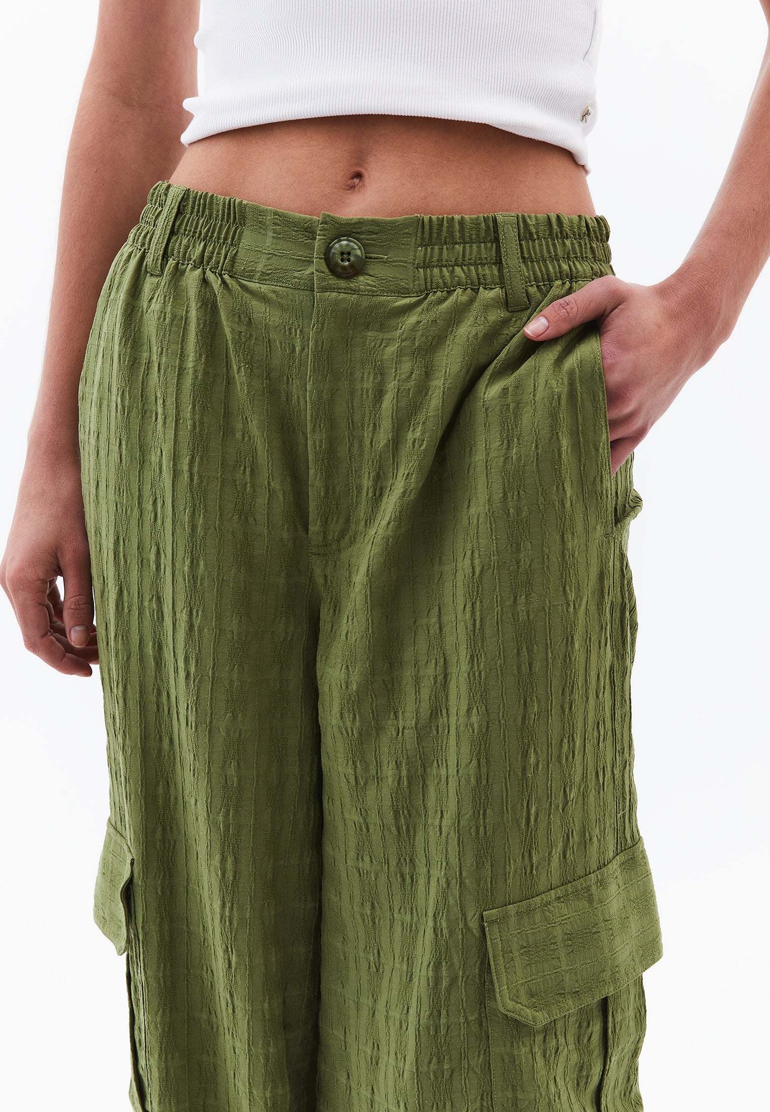 High Waist Jacquard Trousers - CALLISTE GREEN