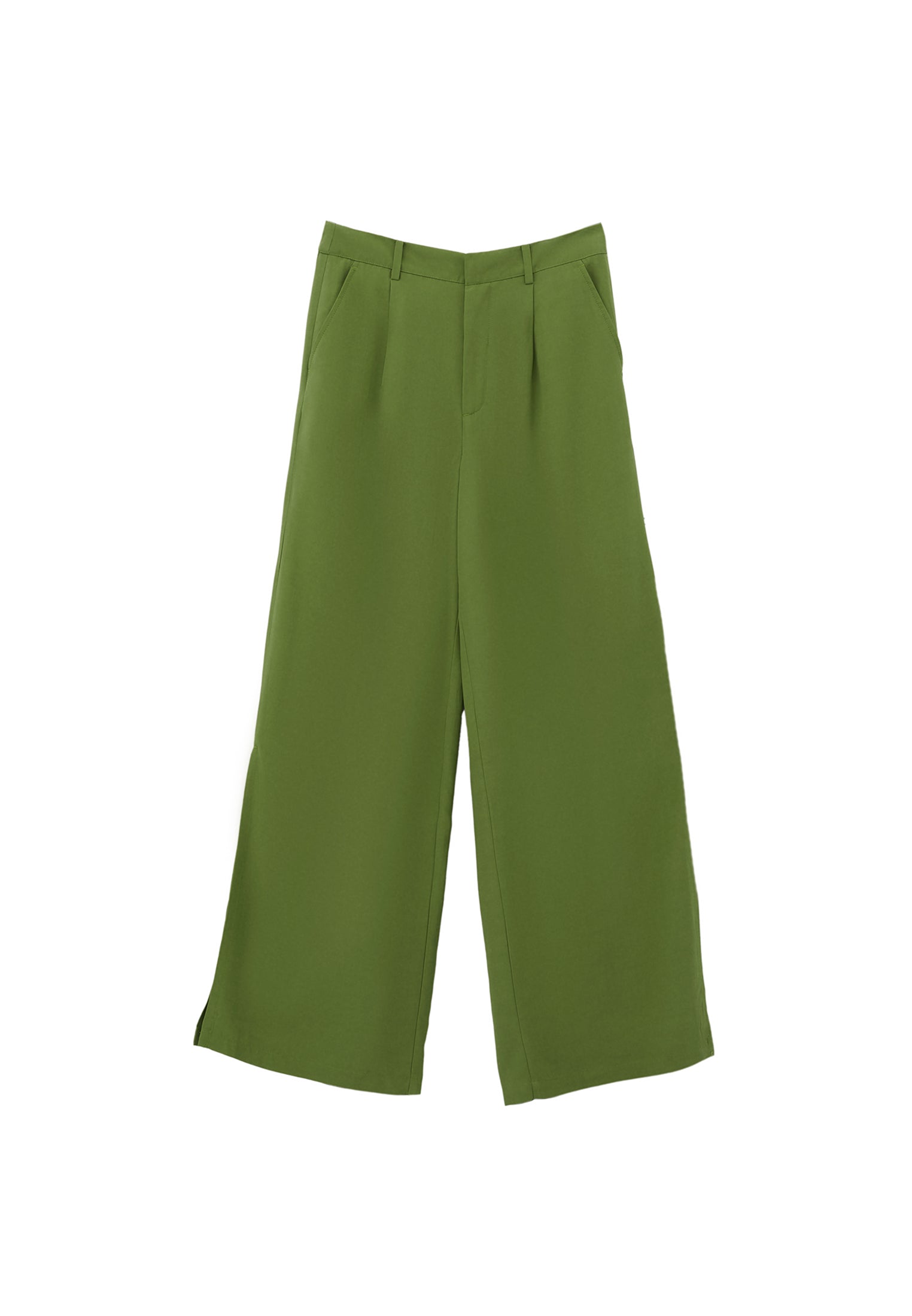 Long Wide Leg Slit Detailed Pants - CALLISTE GREEN
