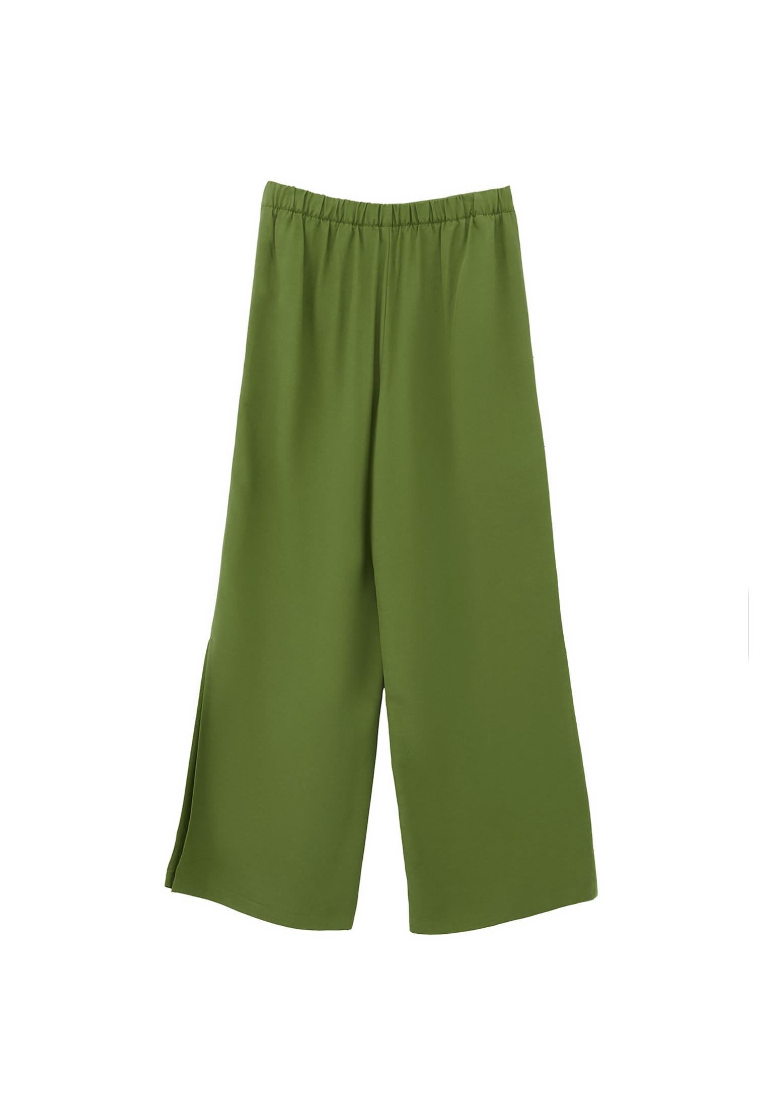 Long Wide Leg Slit Detailed Pants - CALLISTE GREEN