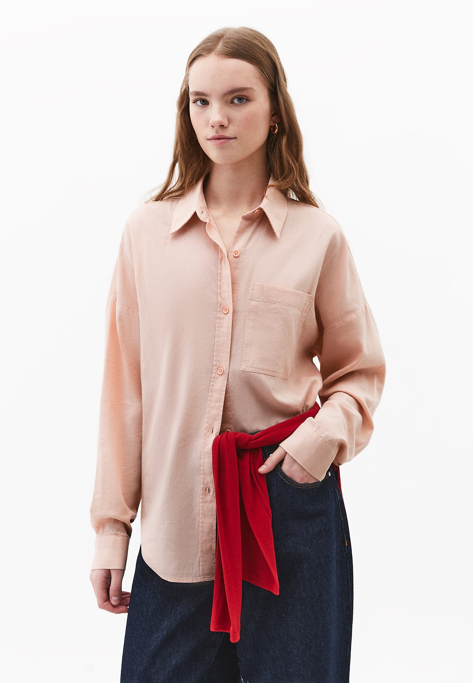 Oversize Long Sleeve Shirt With Pocket Detail - CAMEO ROSE