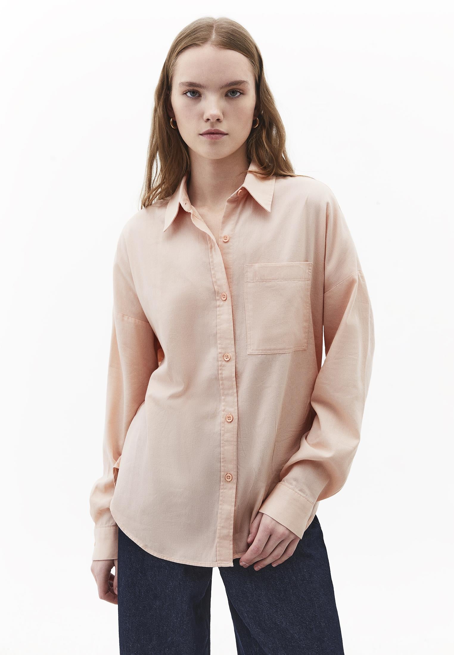 Oversize Long Sleeve Shirt With Pocket Detail - CAMEO ROSE