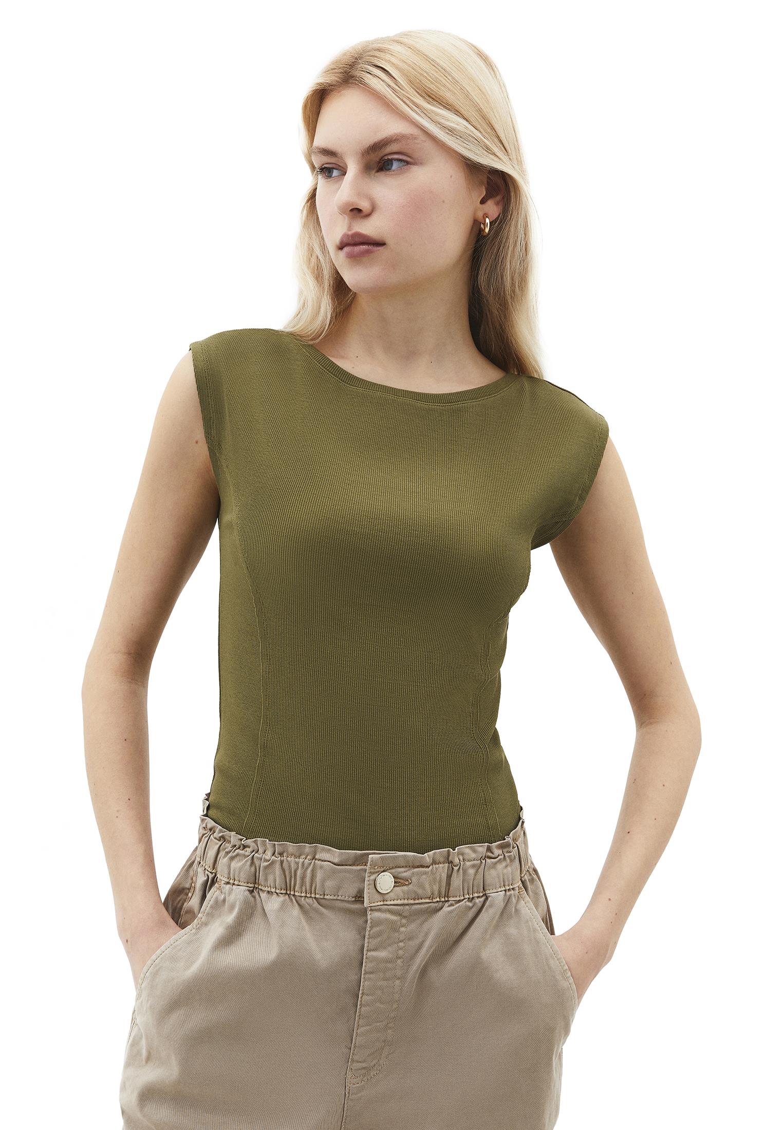 Boat Neck Short Sleeve Bodycon T-Shirt - CAPULET OLIVE