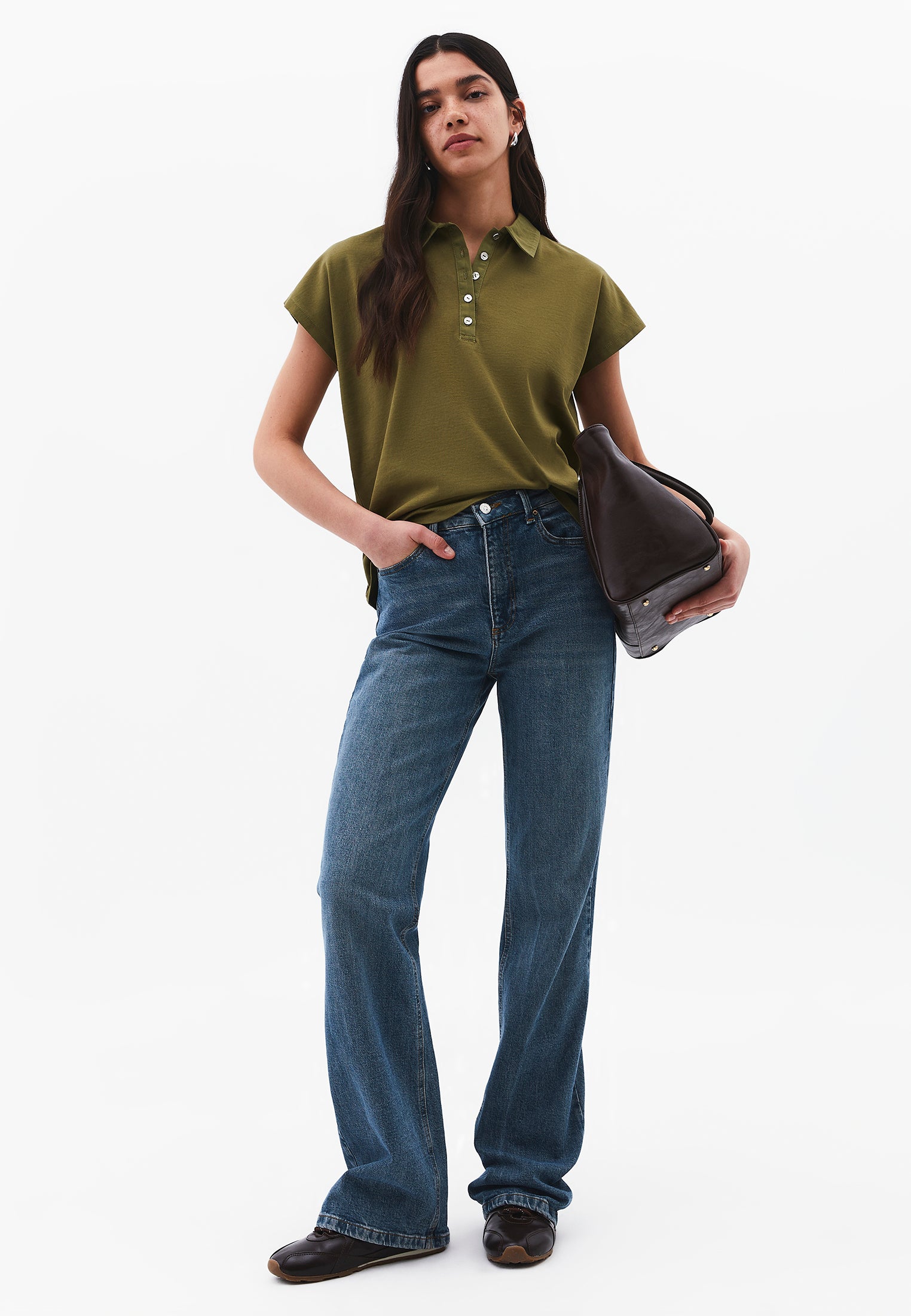 Button Detailed Polo Neck T-Shirt - CAPULET OLIVE