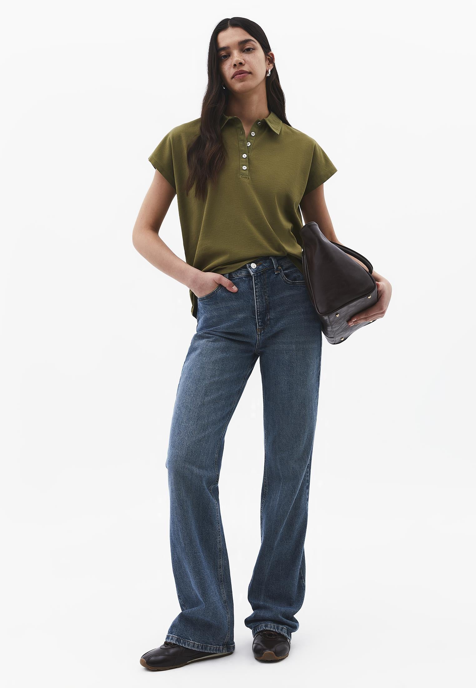 Button Detailed Polo Neck T-Shirt - CAPULET OLIVE